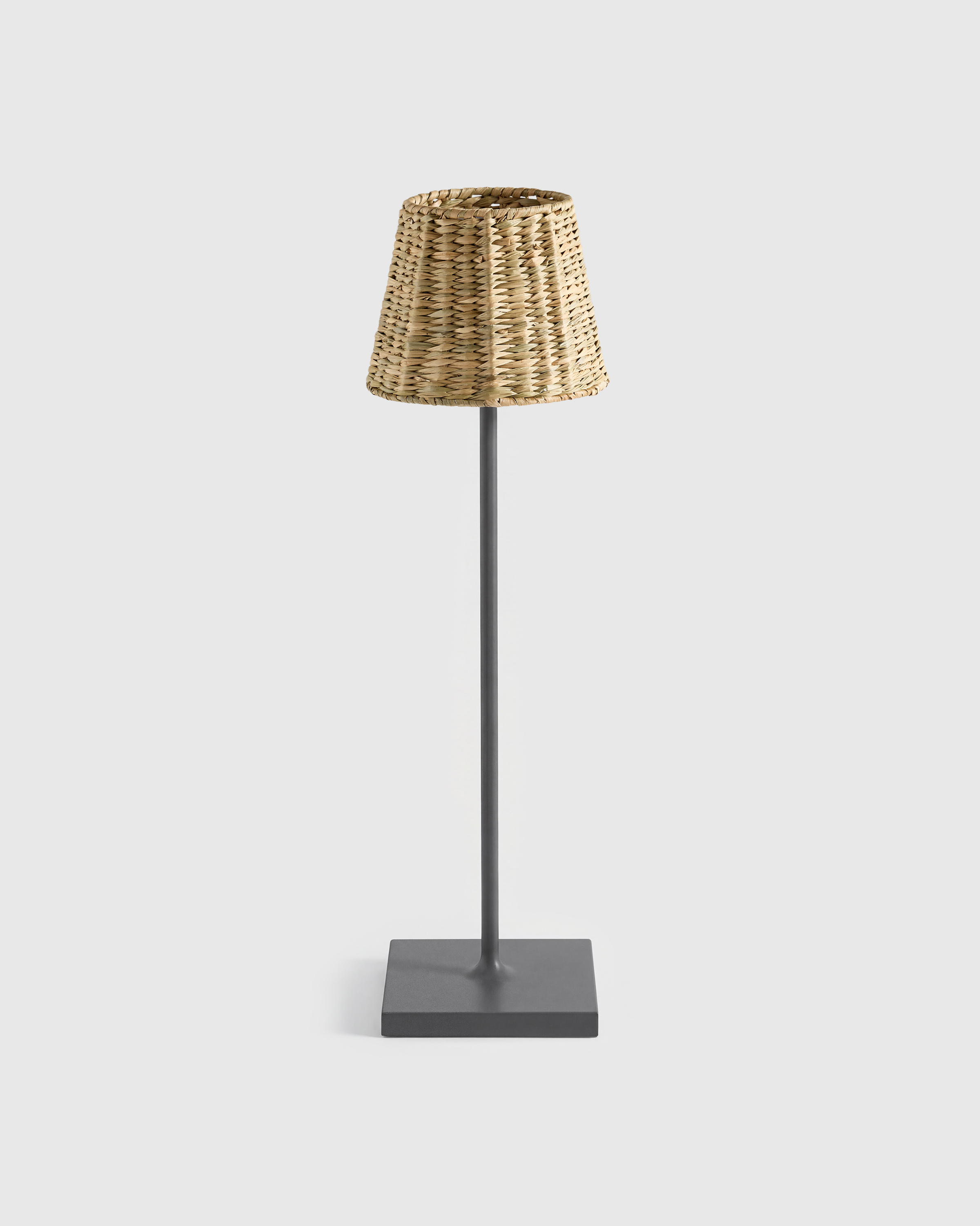 Dark Grey Poldina Pro Rechargeable Table Lamp with Seagrass Shade by Zafferano