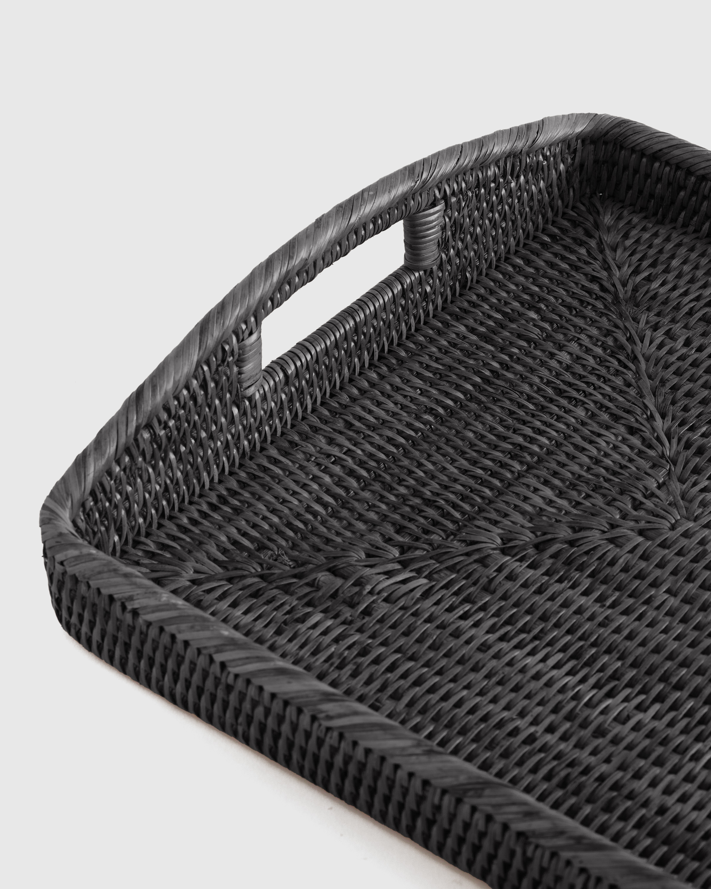 Handwoven Rattan Rectangular Tray with High Handles
