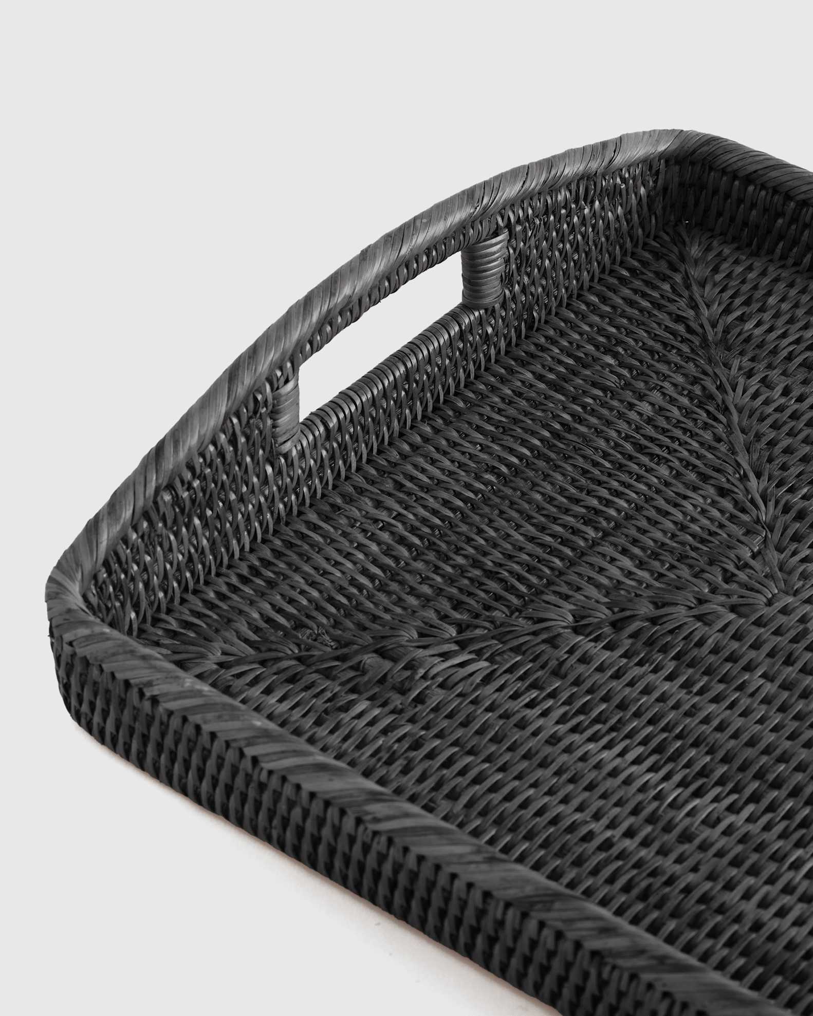 Handwoven Rattan Rectangular Tray with High Handles