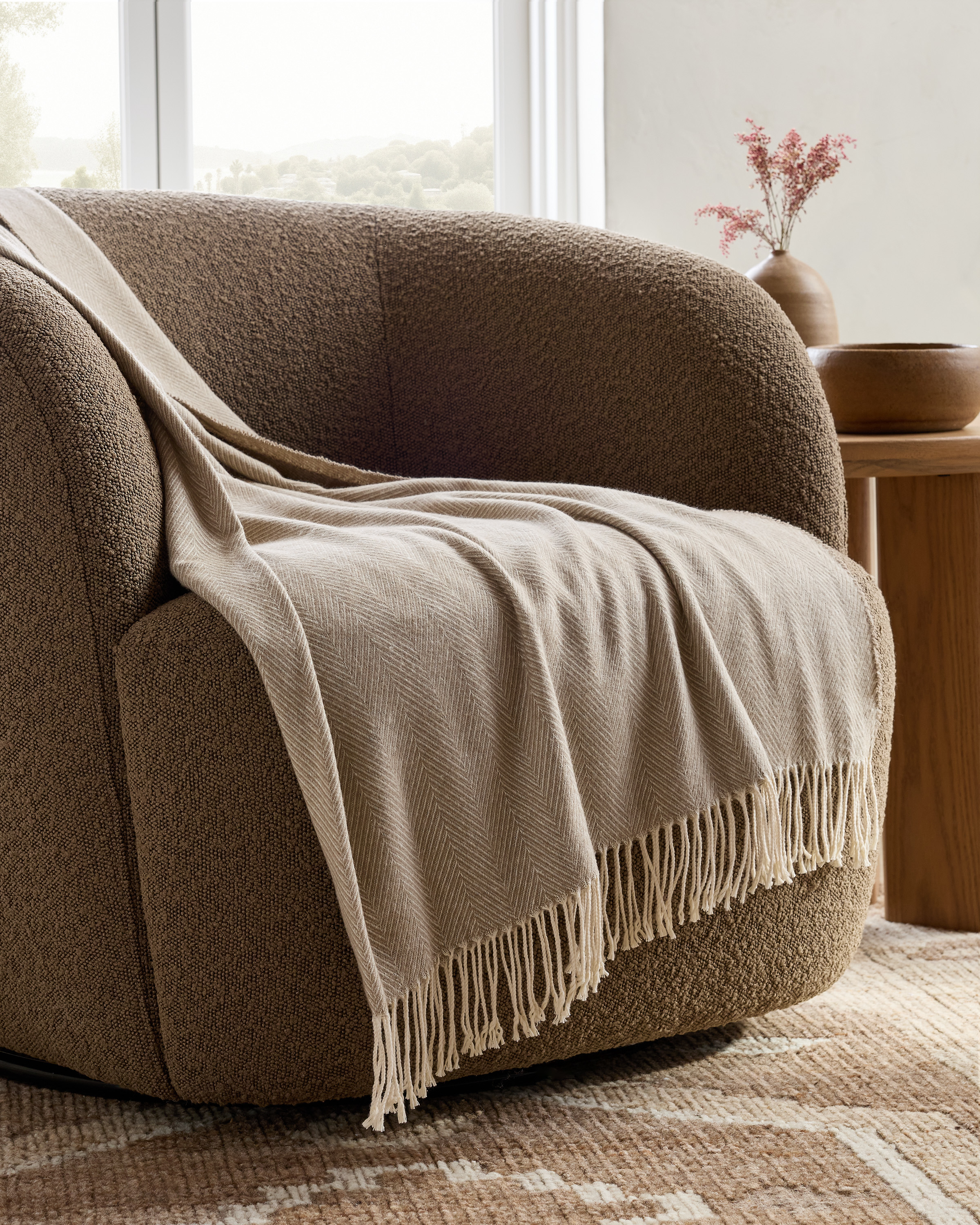 Mushroom Italian Cotton Herringbone Throw