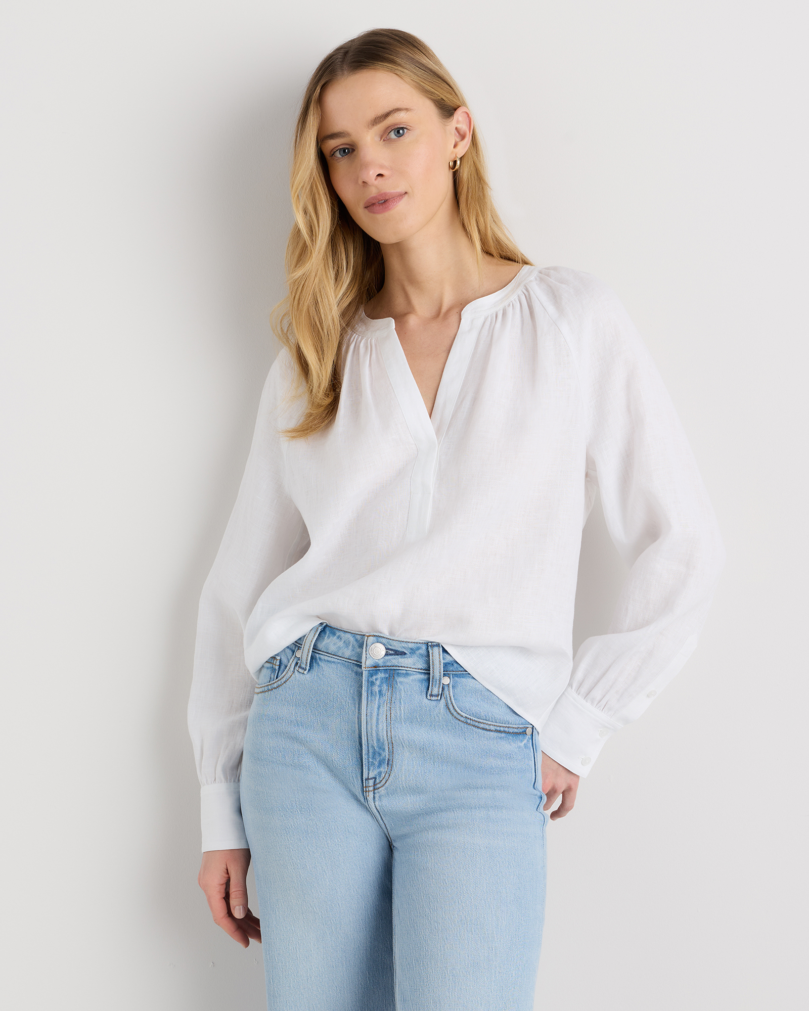 White 100% European Linen Peasant Top