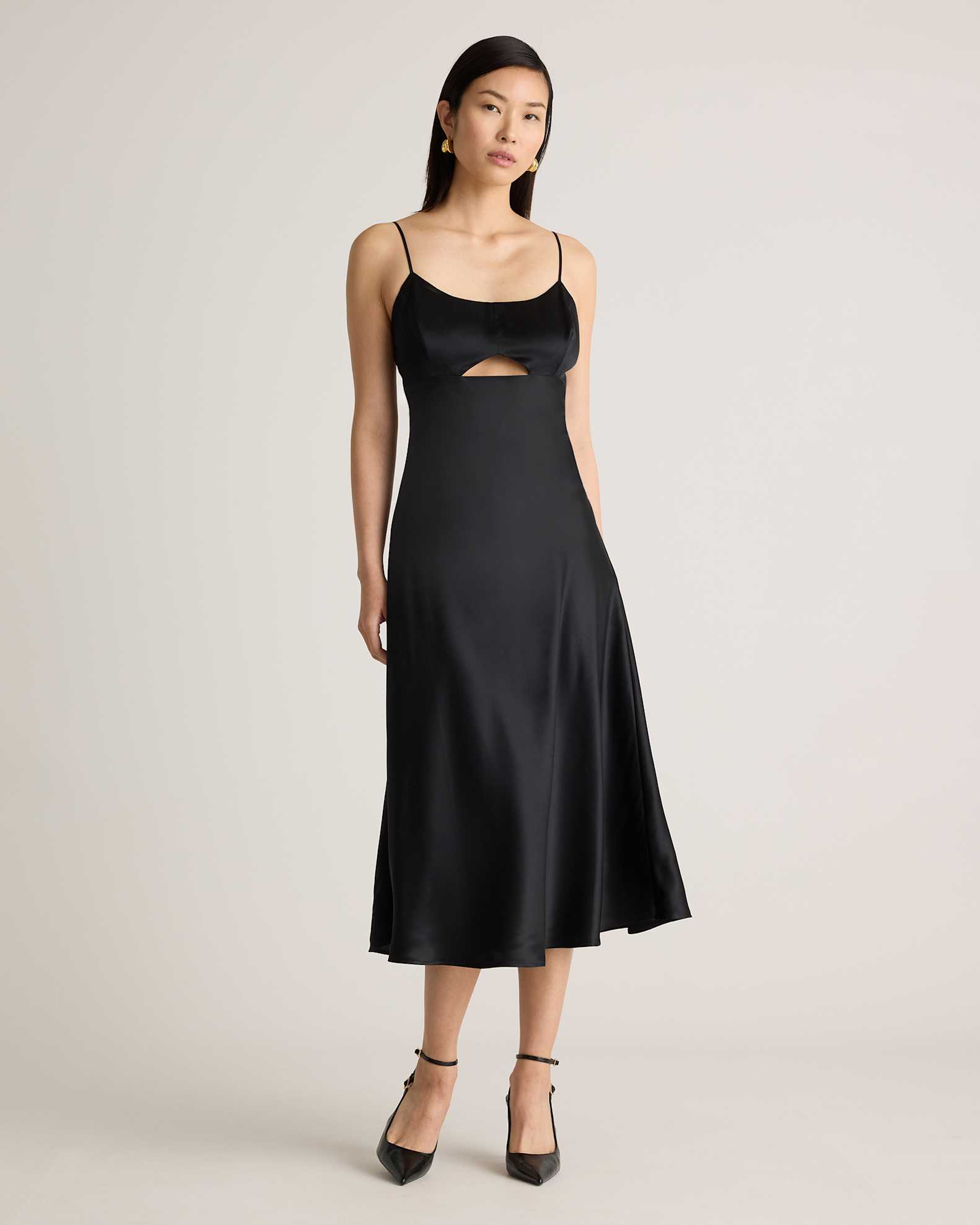 Quince Women's Cutout Midi Slip Dress, Black, Size XL, 100% Washable Mulberry Silk, Hypo-Allergenic, Thermoregulating Quince Women's Cutout Midi Slip Dress, Black, Size XL, 100% Washable Mulberry Silk, Hypo-Allergenic, Thermoregulating