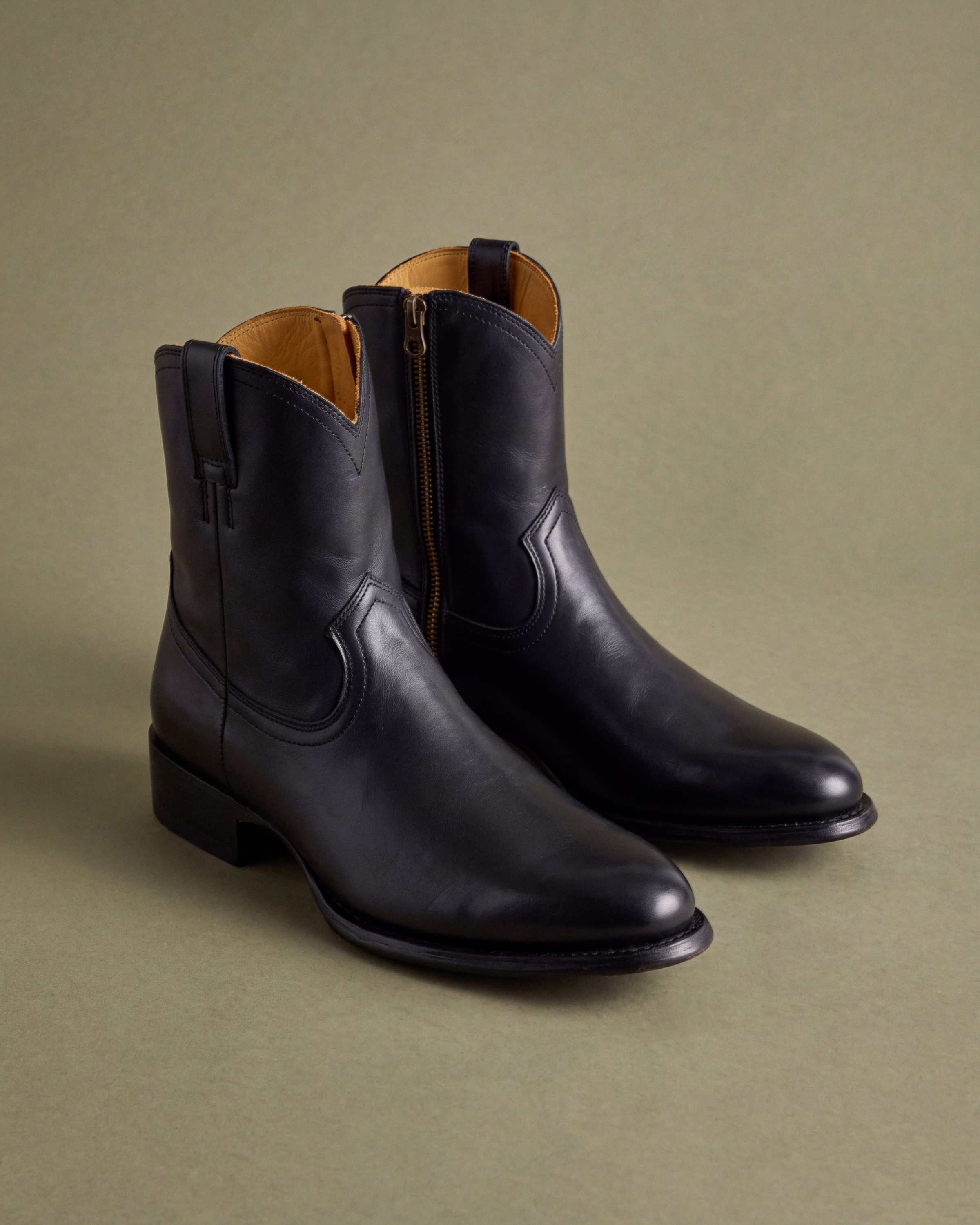 Crafted Leather Western Zip Boot