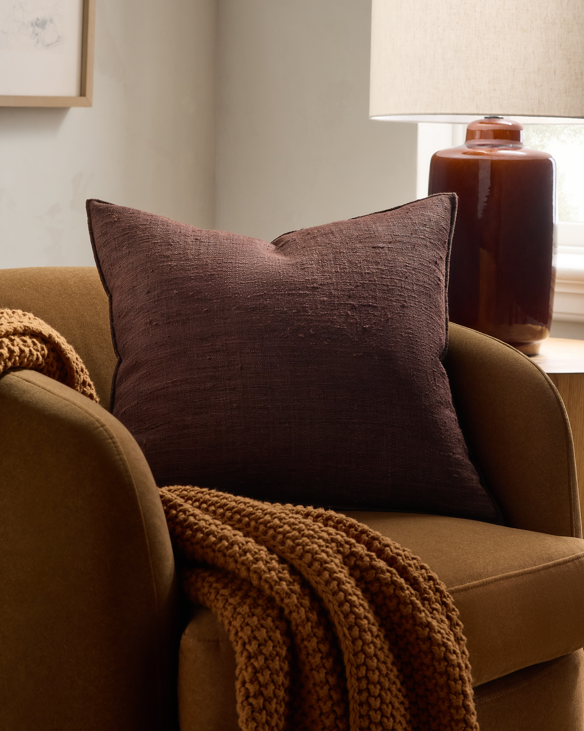 Chocolate Raw Silk Textured Pillow Cover