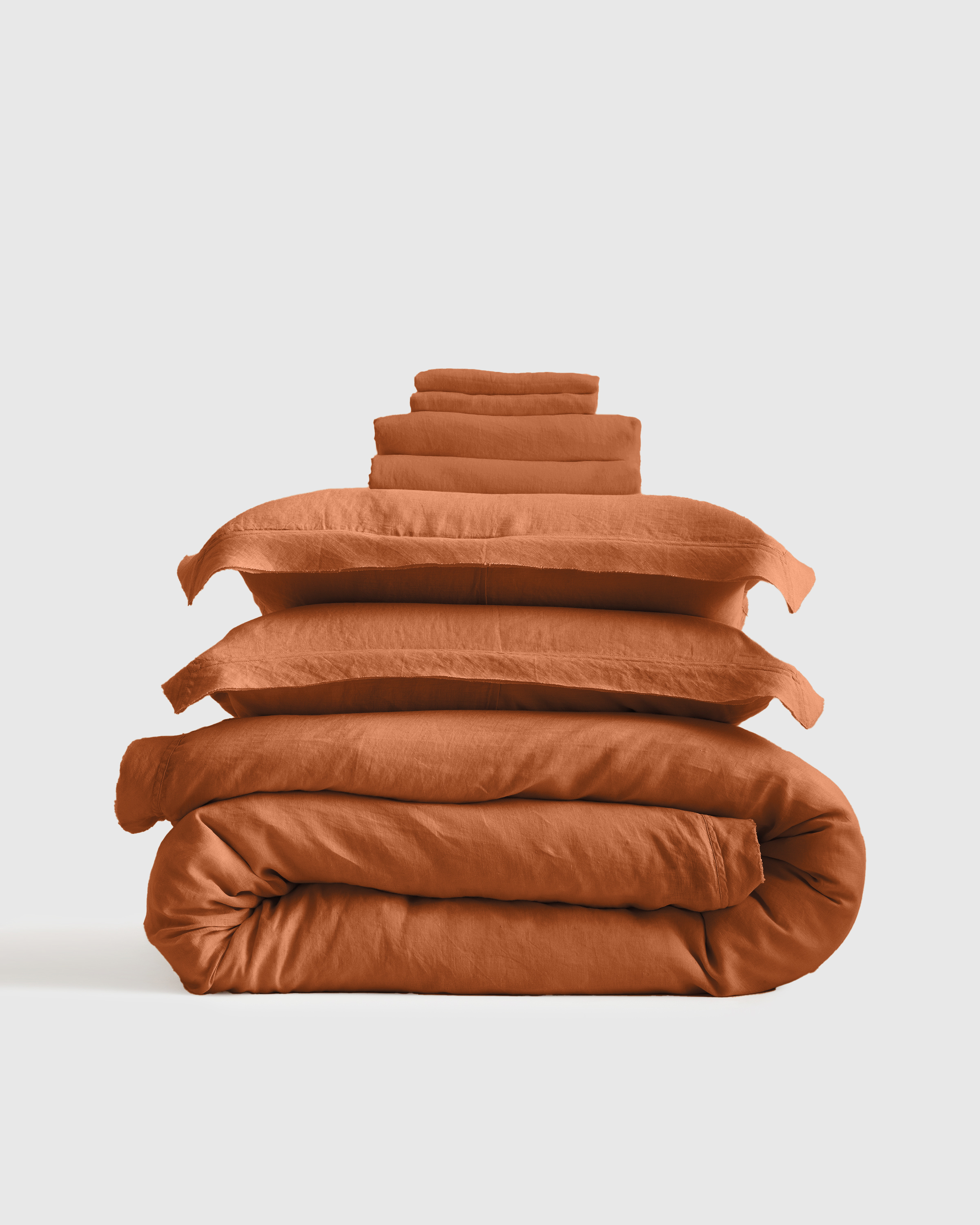 european linen double flange deluxe bedding bundle, king, terracotta