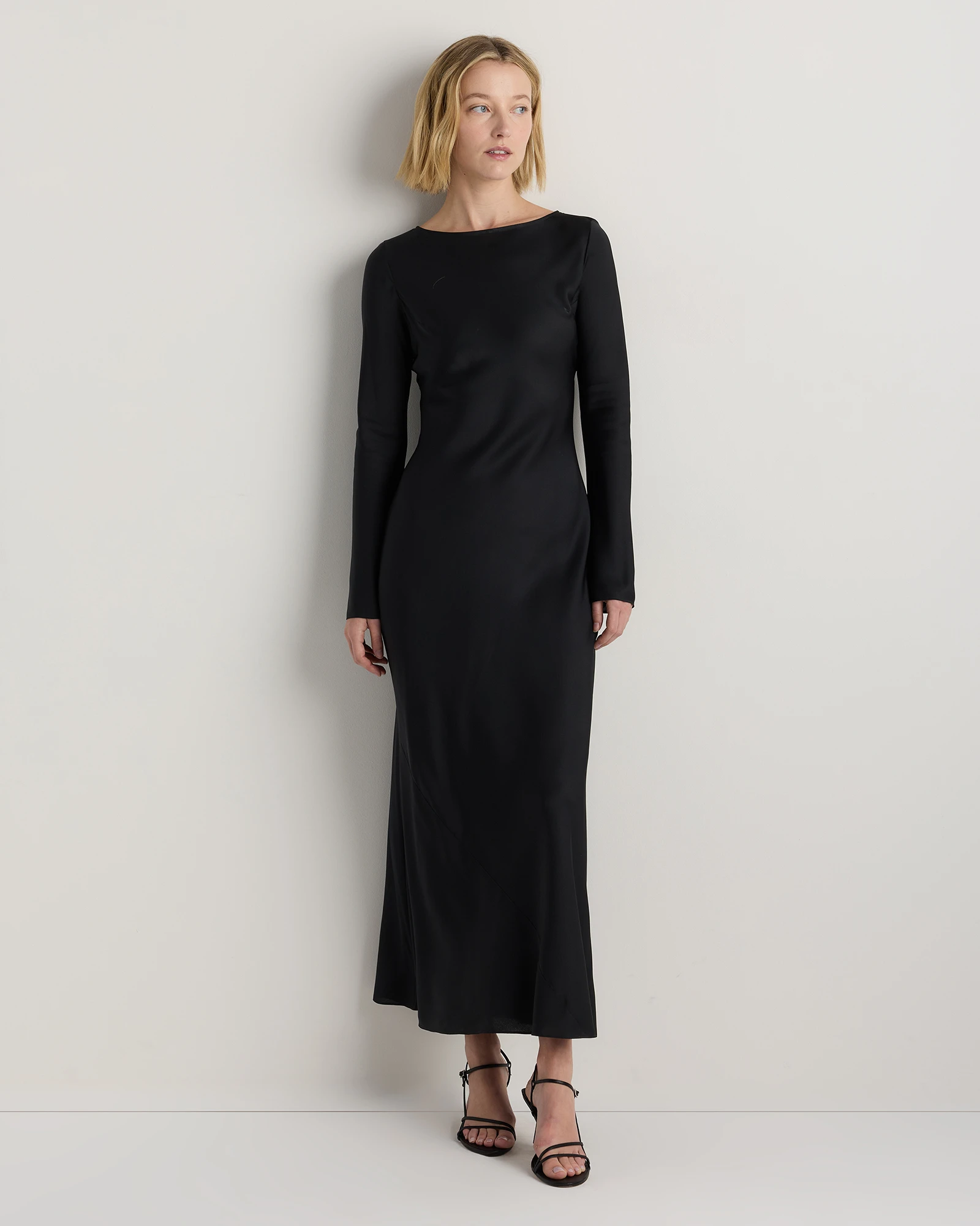 Women's Washable Stretch Silk Long Sleeve Maxi Dress