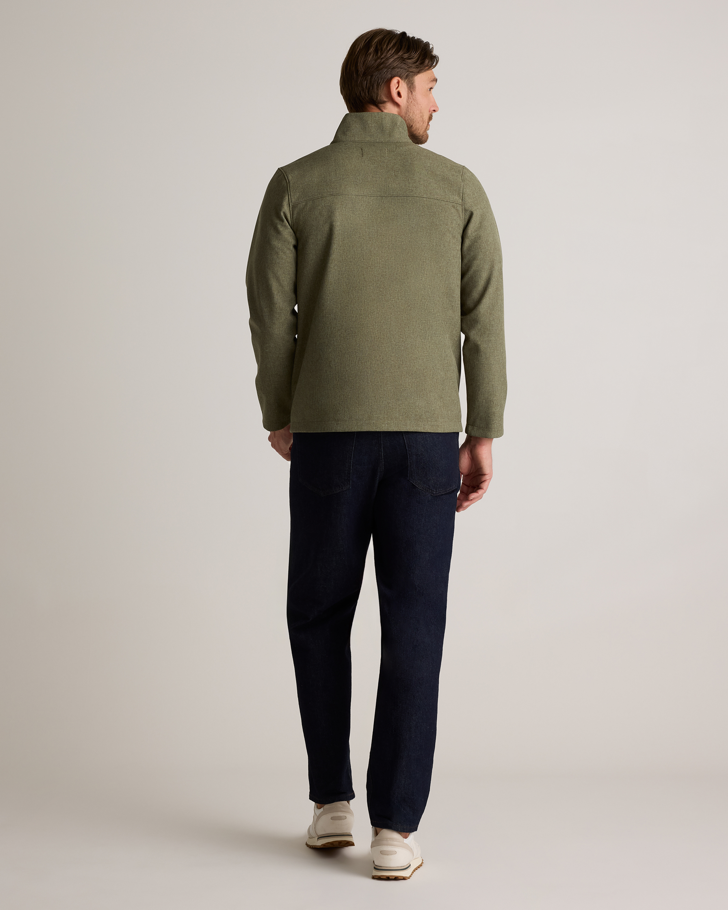 Softshell Fleece-Lined Full-Zip Jacket in Heather Olive Oil