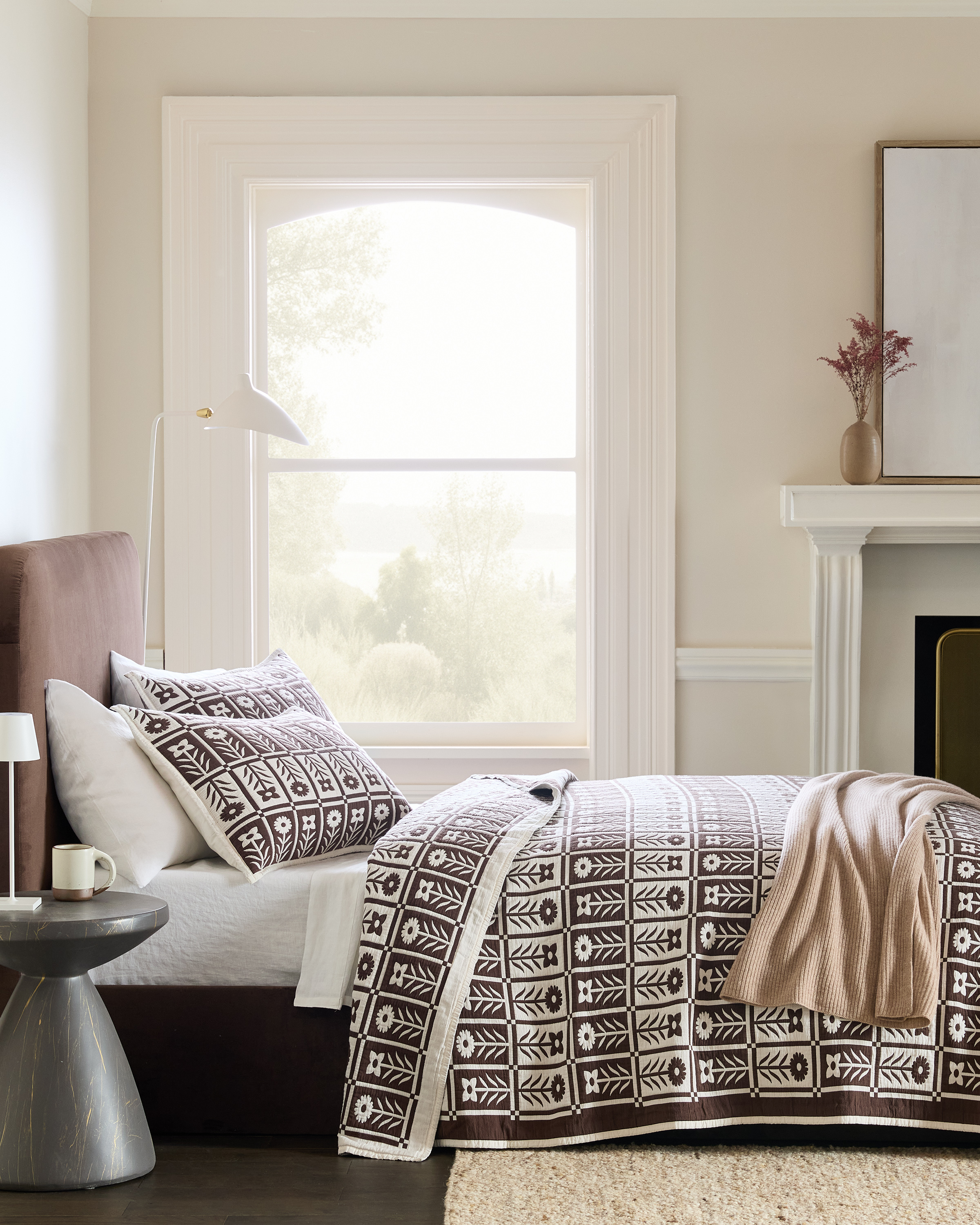 Espresso Organic Cotton Jacquard Floral Coverlet