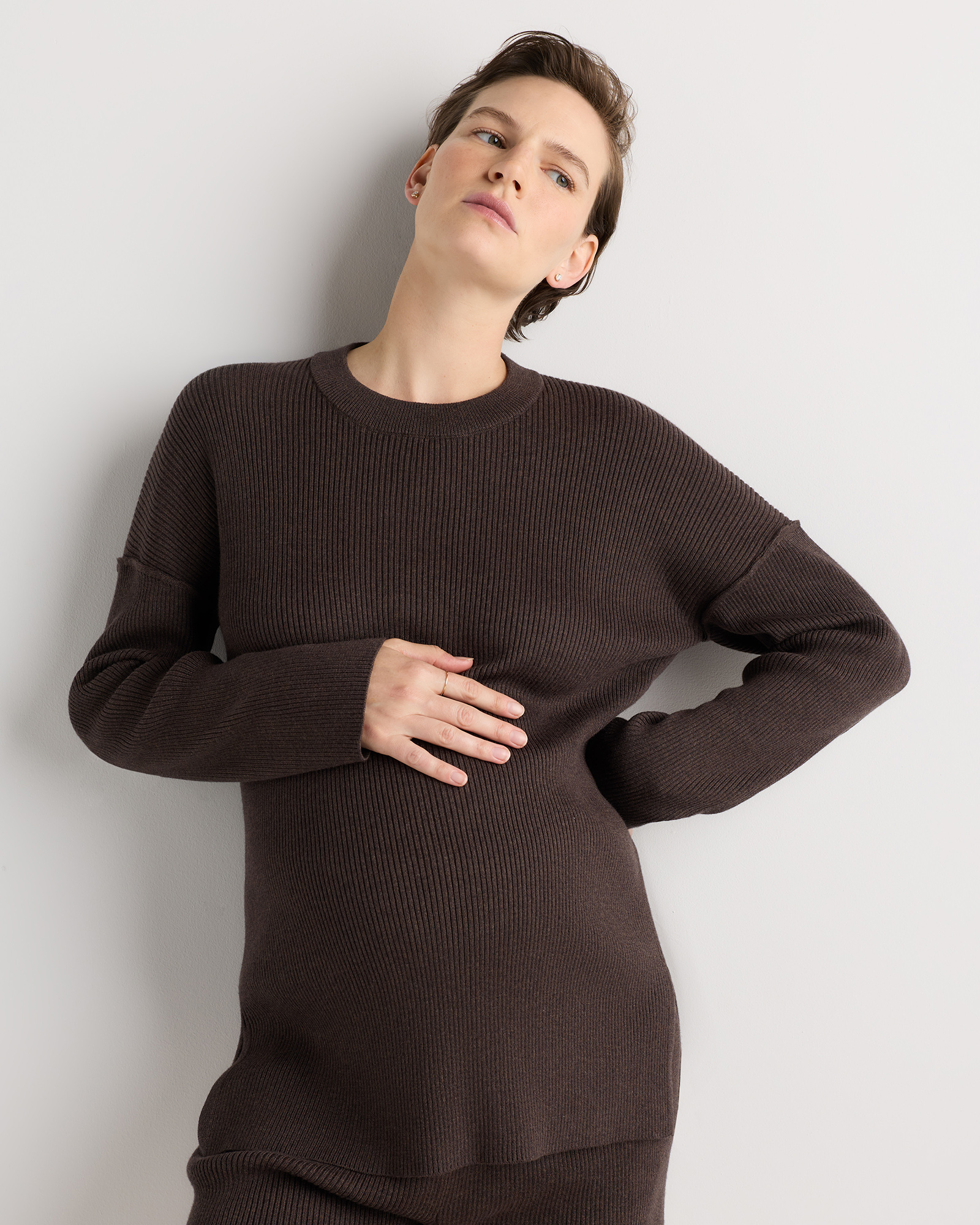 Mocha Heather Cotton Cashmere Oversized Maternity Sweater