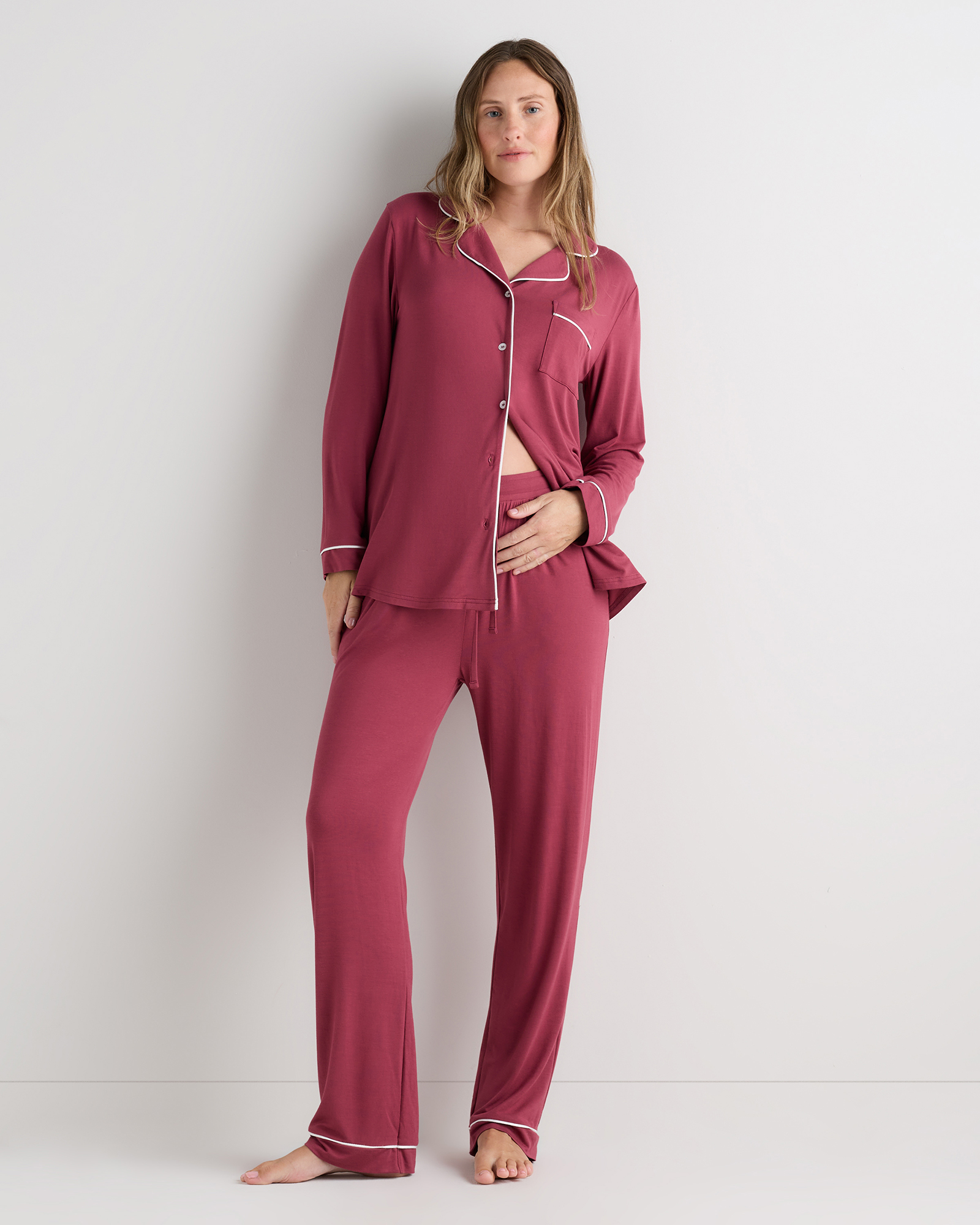 Bamboo Jersey Maternity Long Sleeve Pajama Set