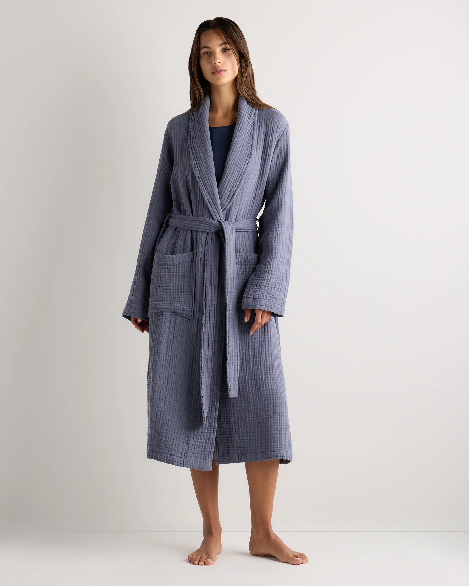 Soft Layered Turkish Cotton Robe - Twilight Blue, M, Sarah