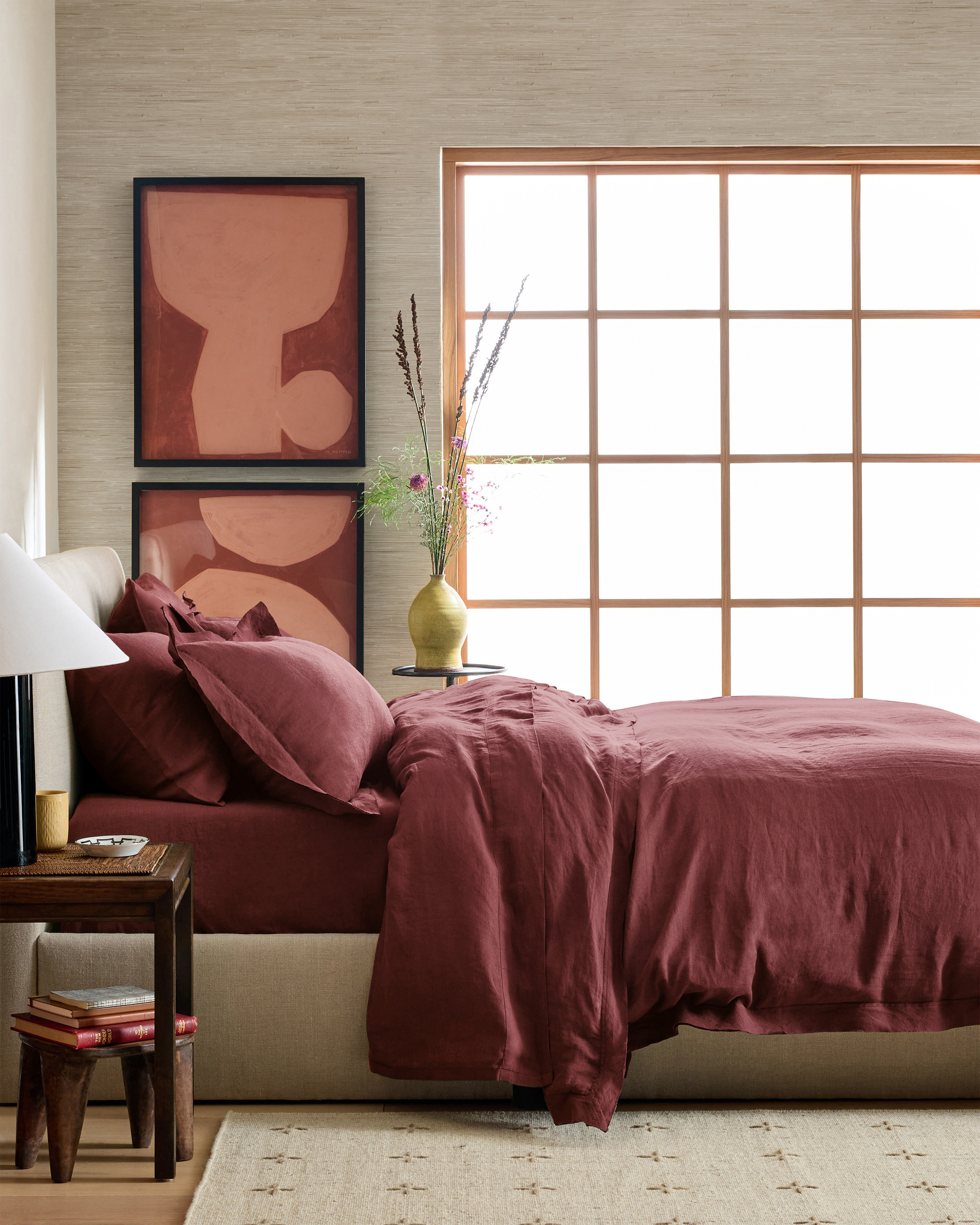 Burgundy European Linen Double Flange Duvet Cover