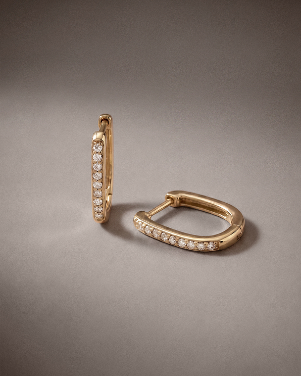 Yellow Gold 14K Gold Diamond Pave U Huggie Hoops