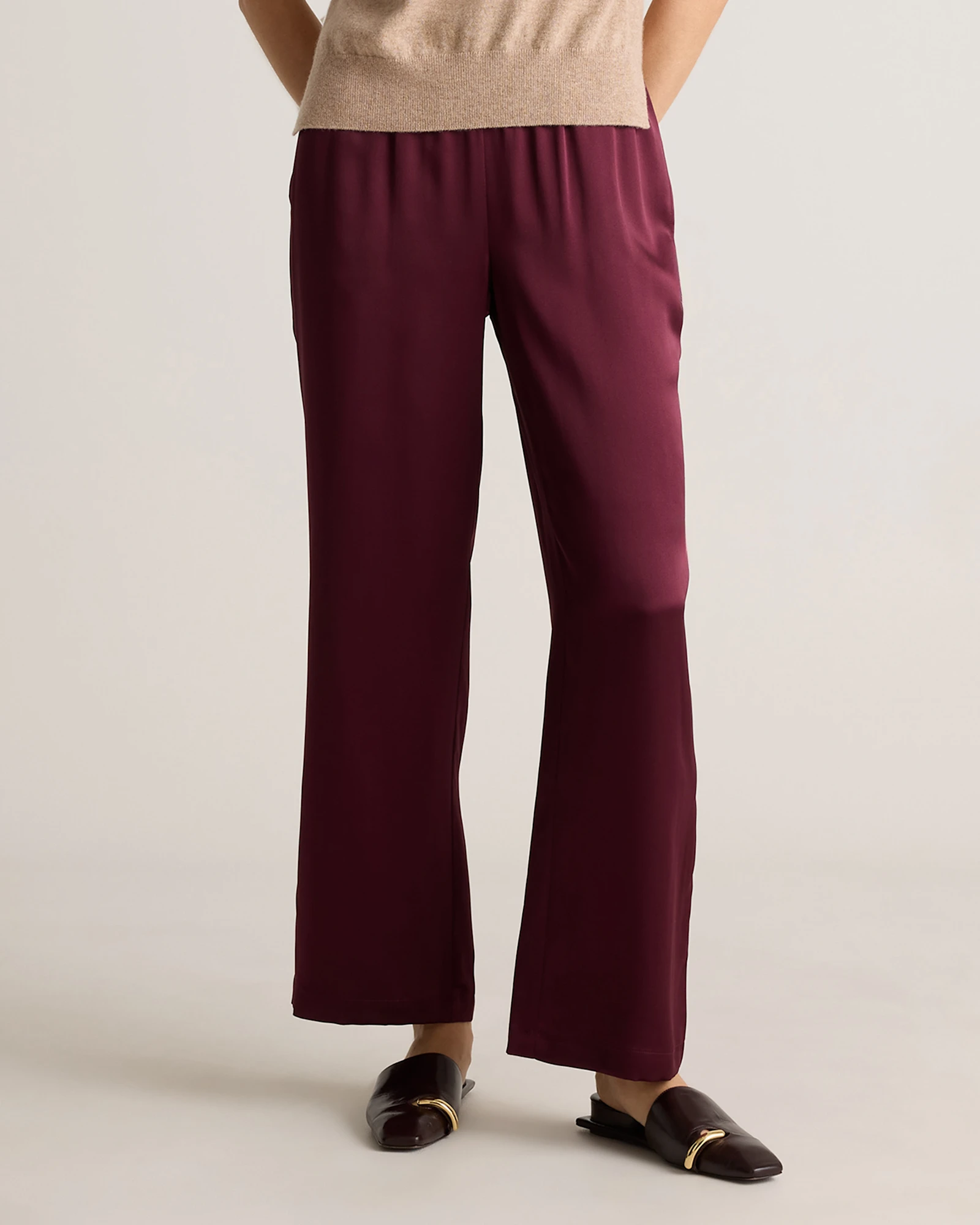 100% Washable Silk Drawstring Wide Leg Pants