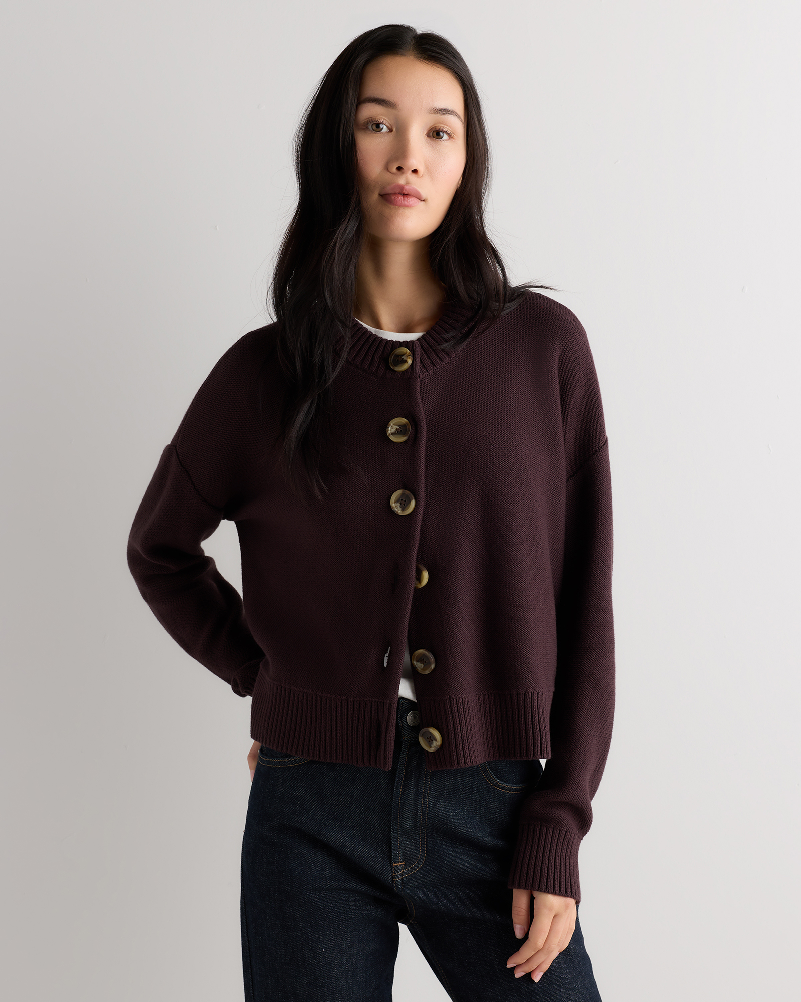Chocolate Plum Brown 100% Organic Cotton Cropped Cardigan