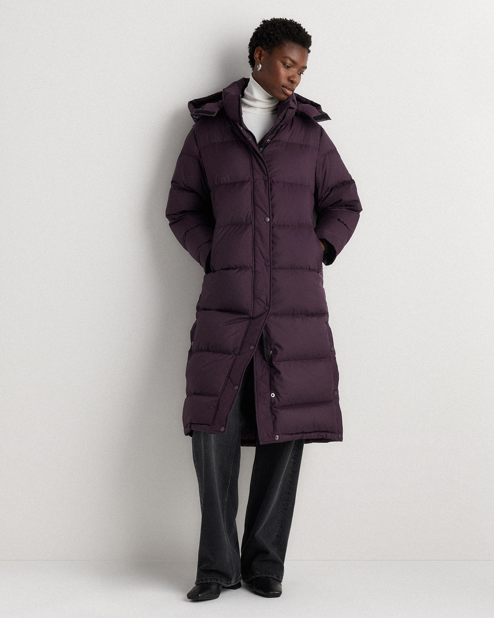 Responsible Down Long Puffer Jacket in Deep Orchid Purple