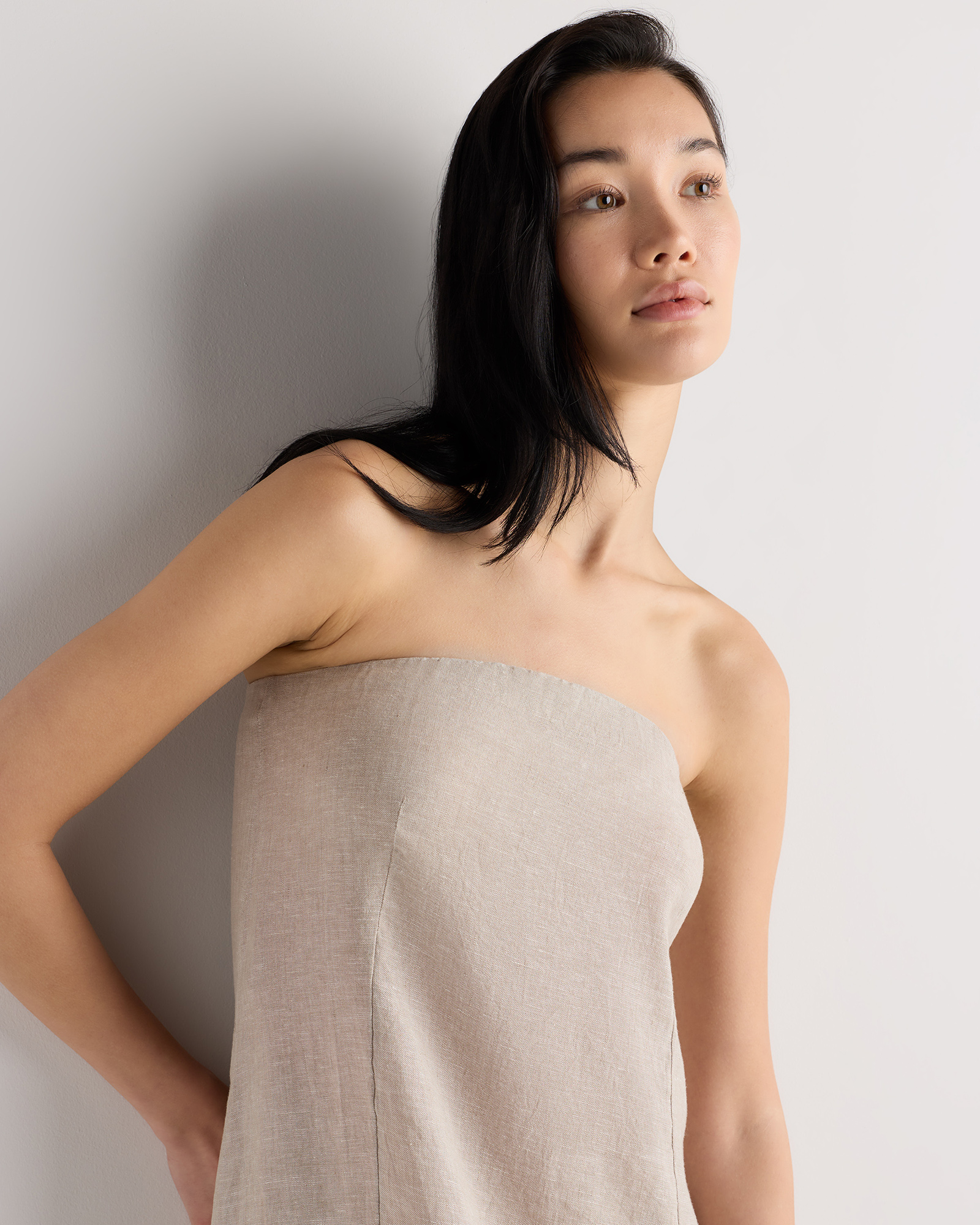 100% European Linen Strapless Maxi Dress in Flax