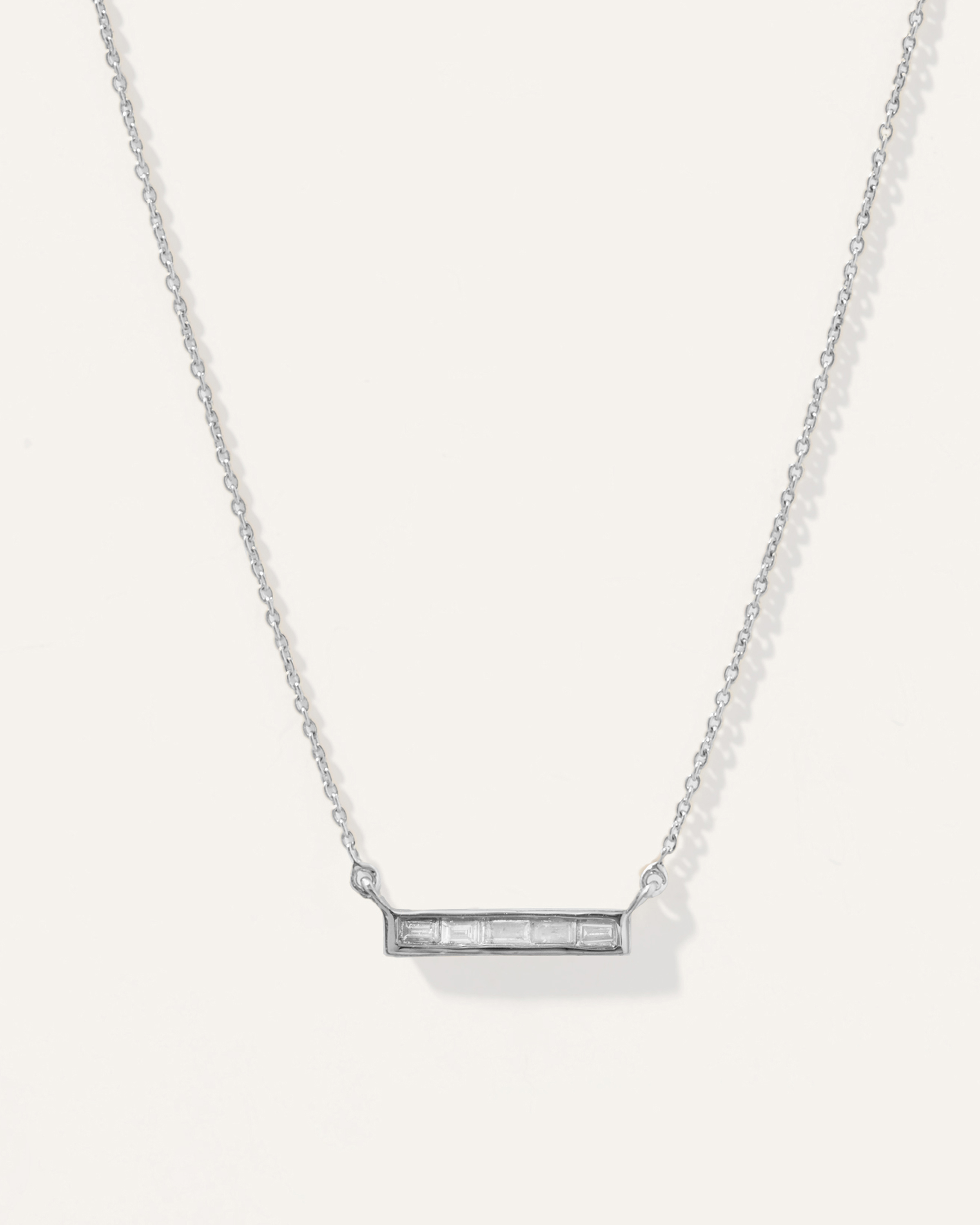 White Gold 14K Gold Diamond Baguette Bar Necklace