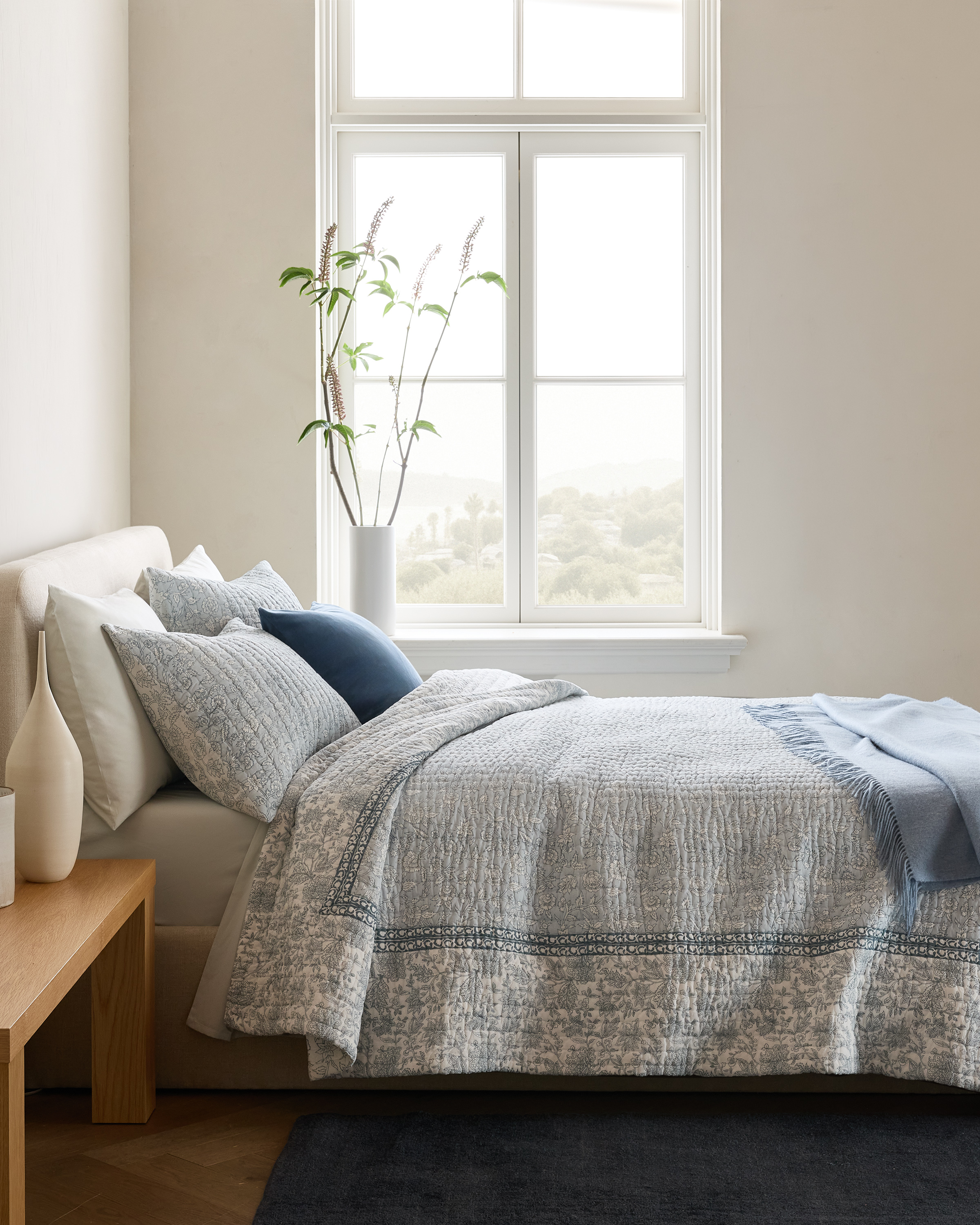 Blue Organic Cotton Block Print Quilt