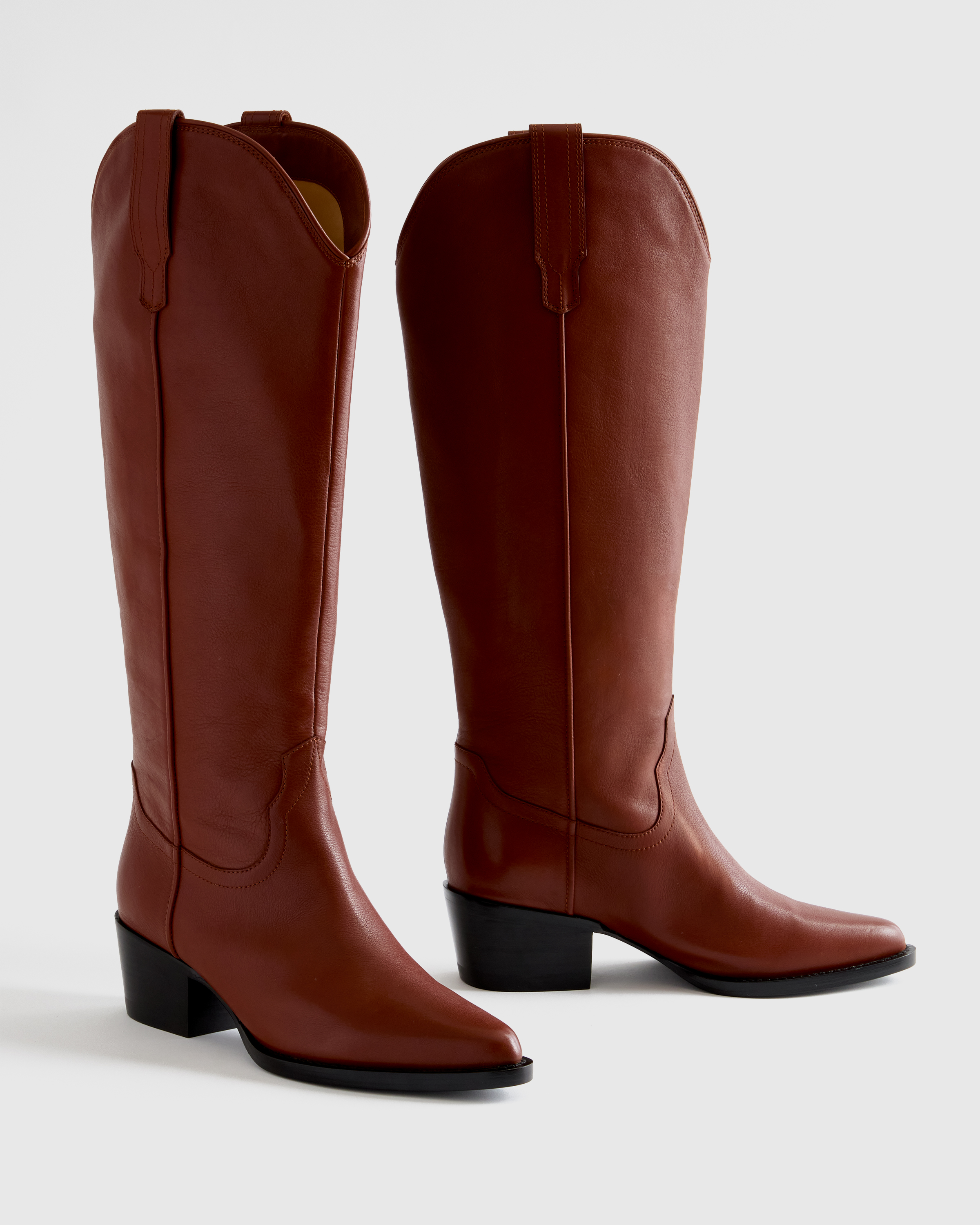 Italian Leather Tall Western Boots in Saddle