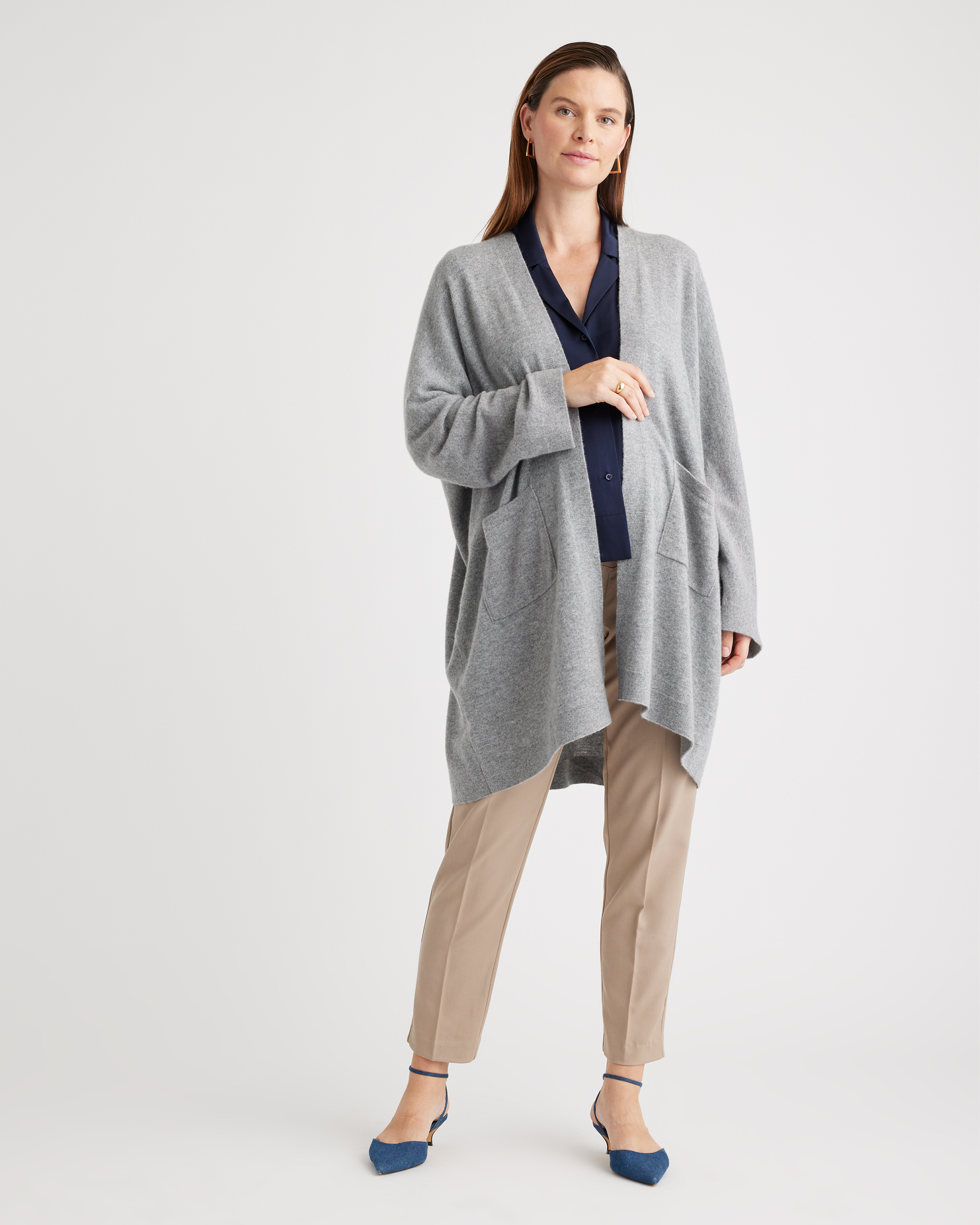Mongolian Cashmere Maternity Nursing Cocoon Cardigan in Heather Grey