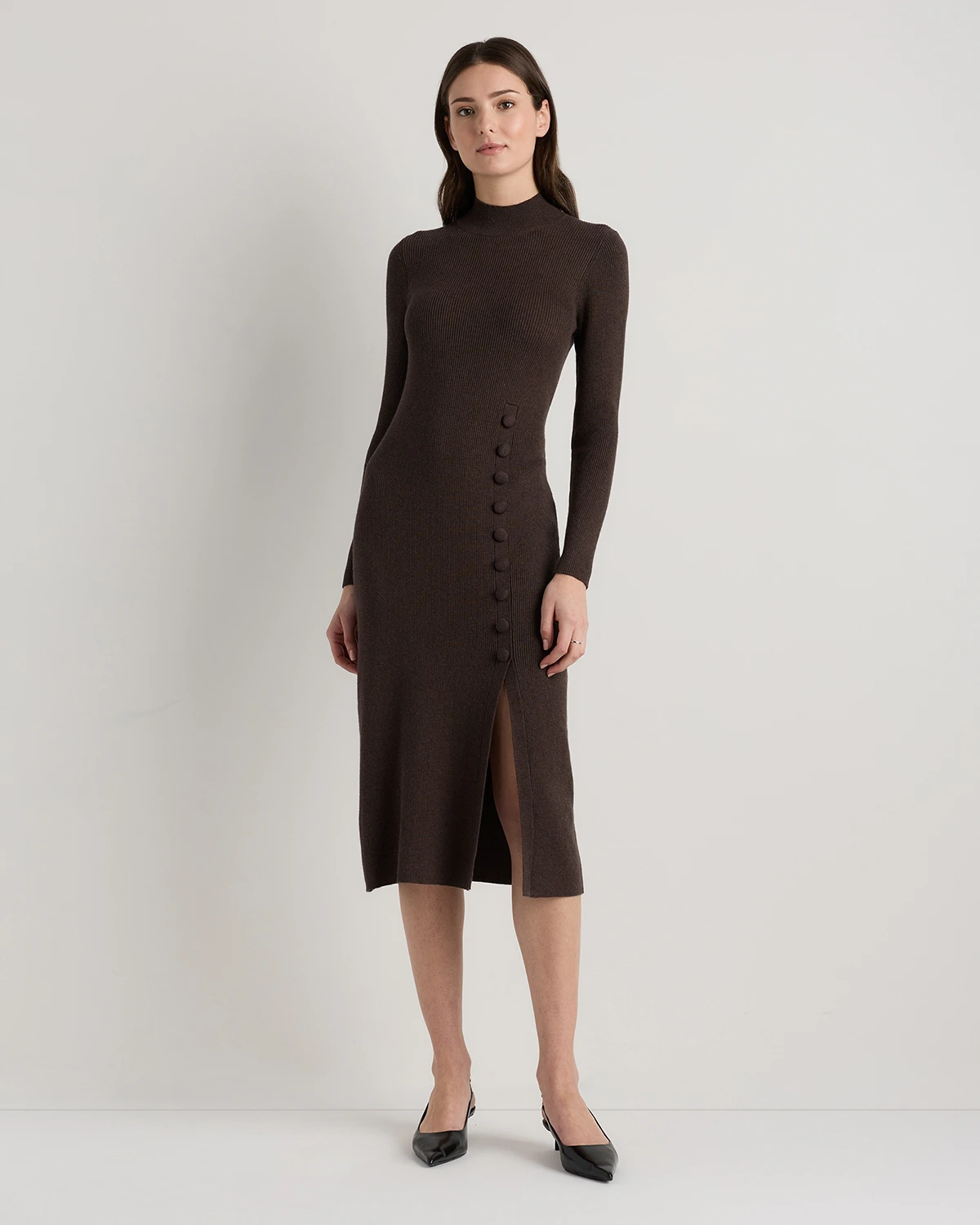 Cotton Cashmere Side Slit Midi Dress