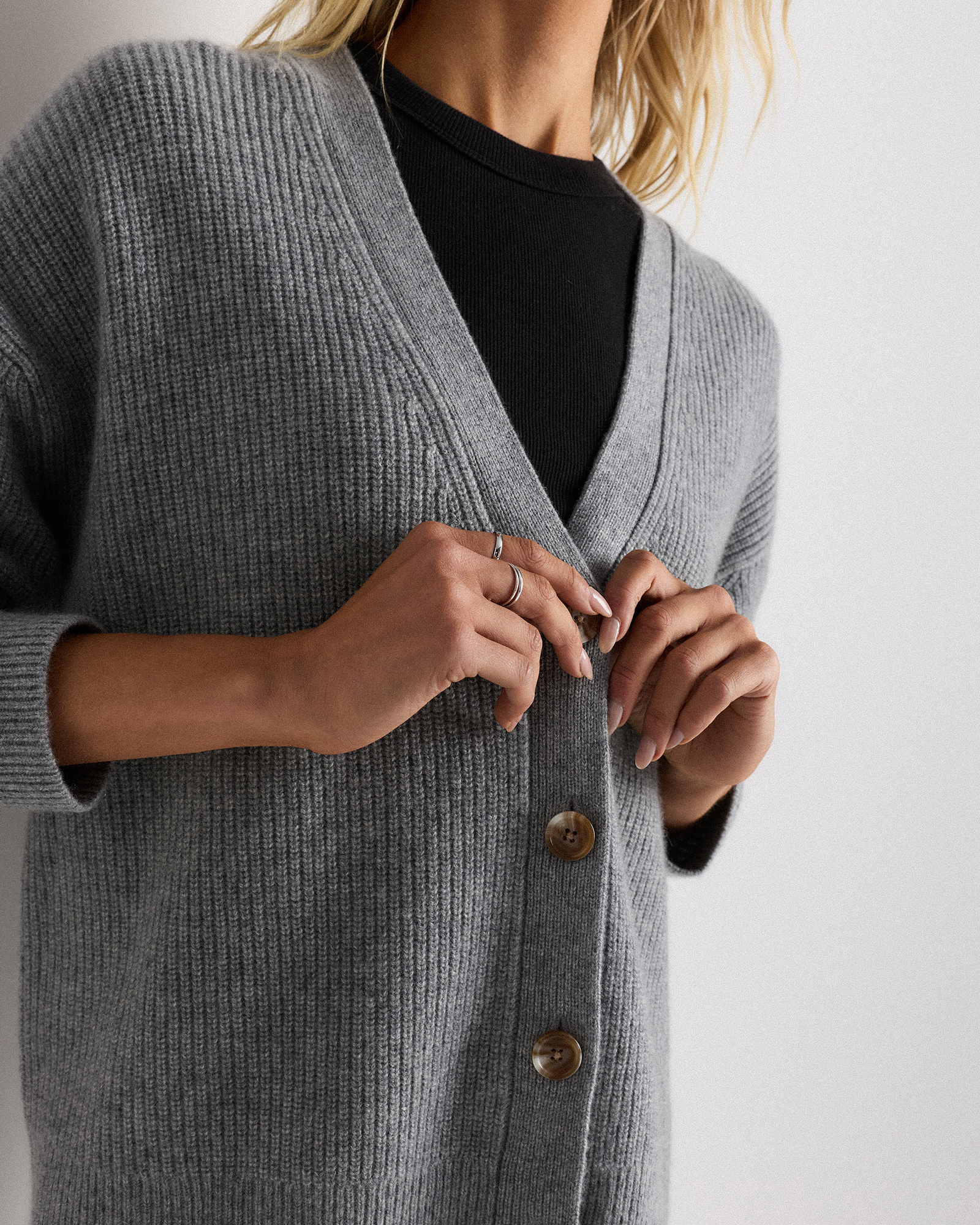 Mongolian Cashmere Fisherman Cropped Boxy Cardigan Sweater in