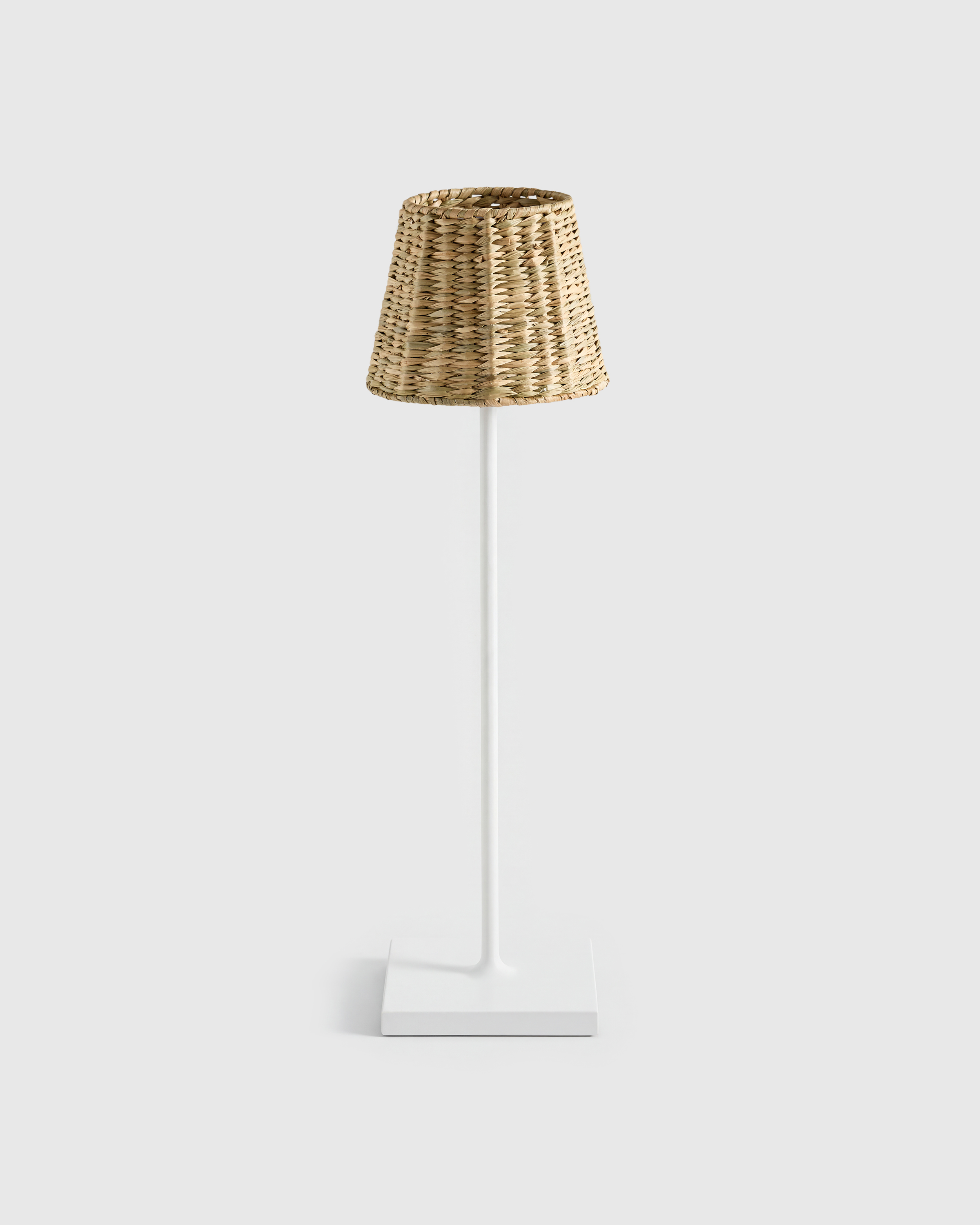 White Poldina Pro Rechargeable Table Lamp with Seagrass Shade by Zafferano