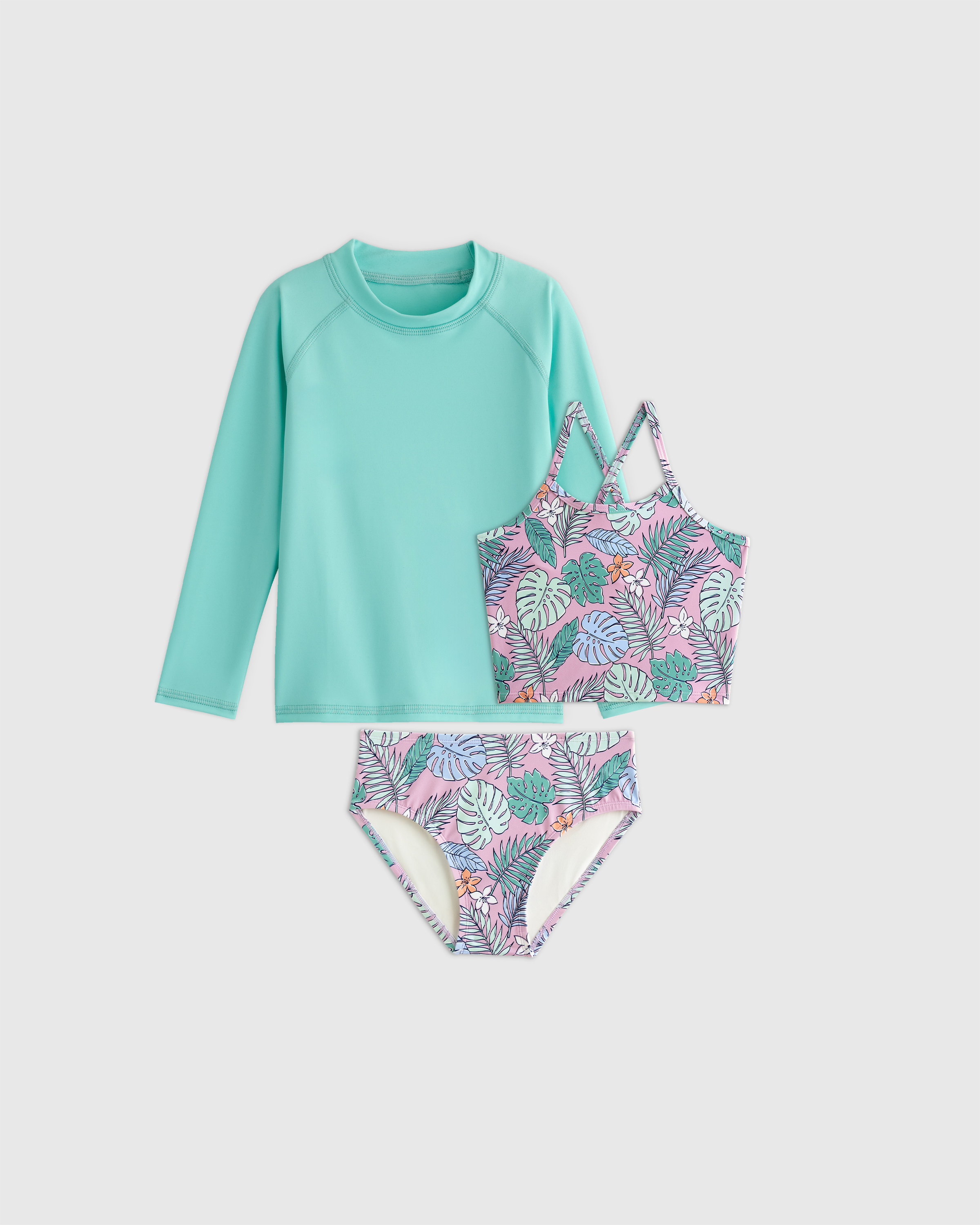 Quince Tank Topini And Long Sleeve Raglan Rash Guard Set In Palms