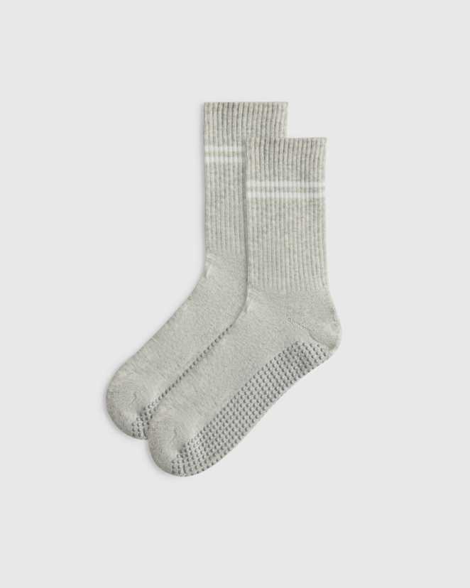 Heather Grey Everyday Cotton Pilates Gripper Half-Crew Sock