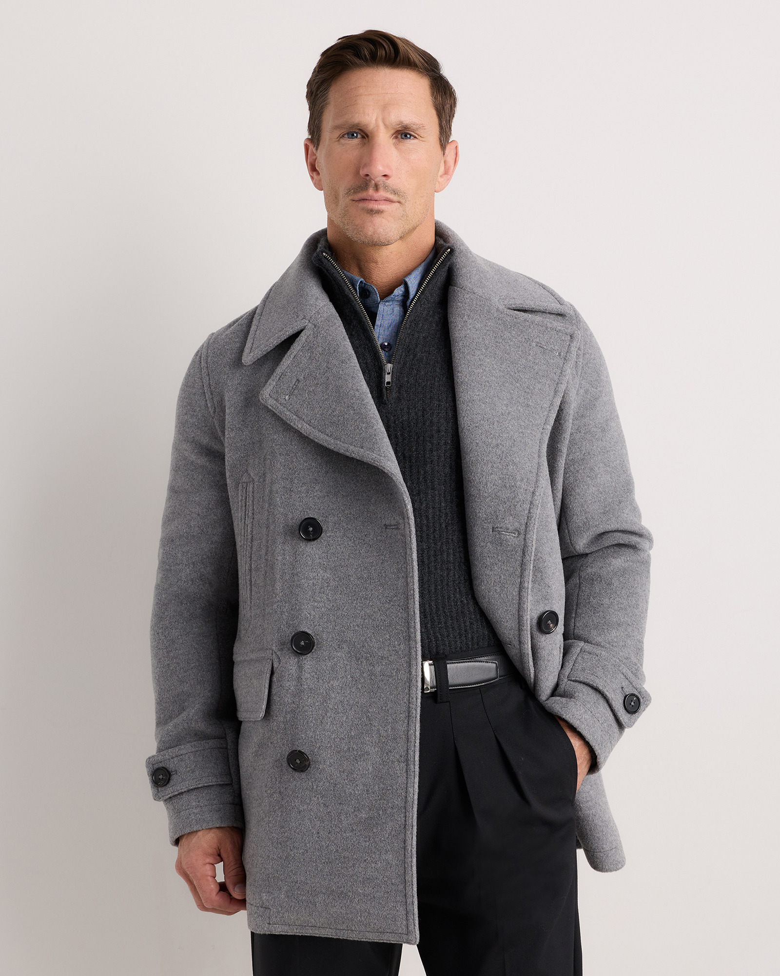 Heather Grey Wool Cashmere Peacoat
