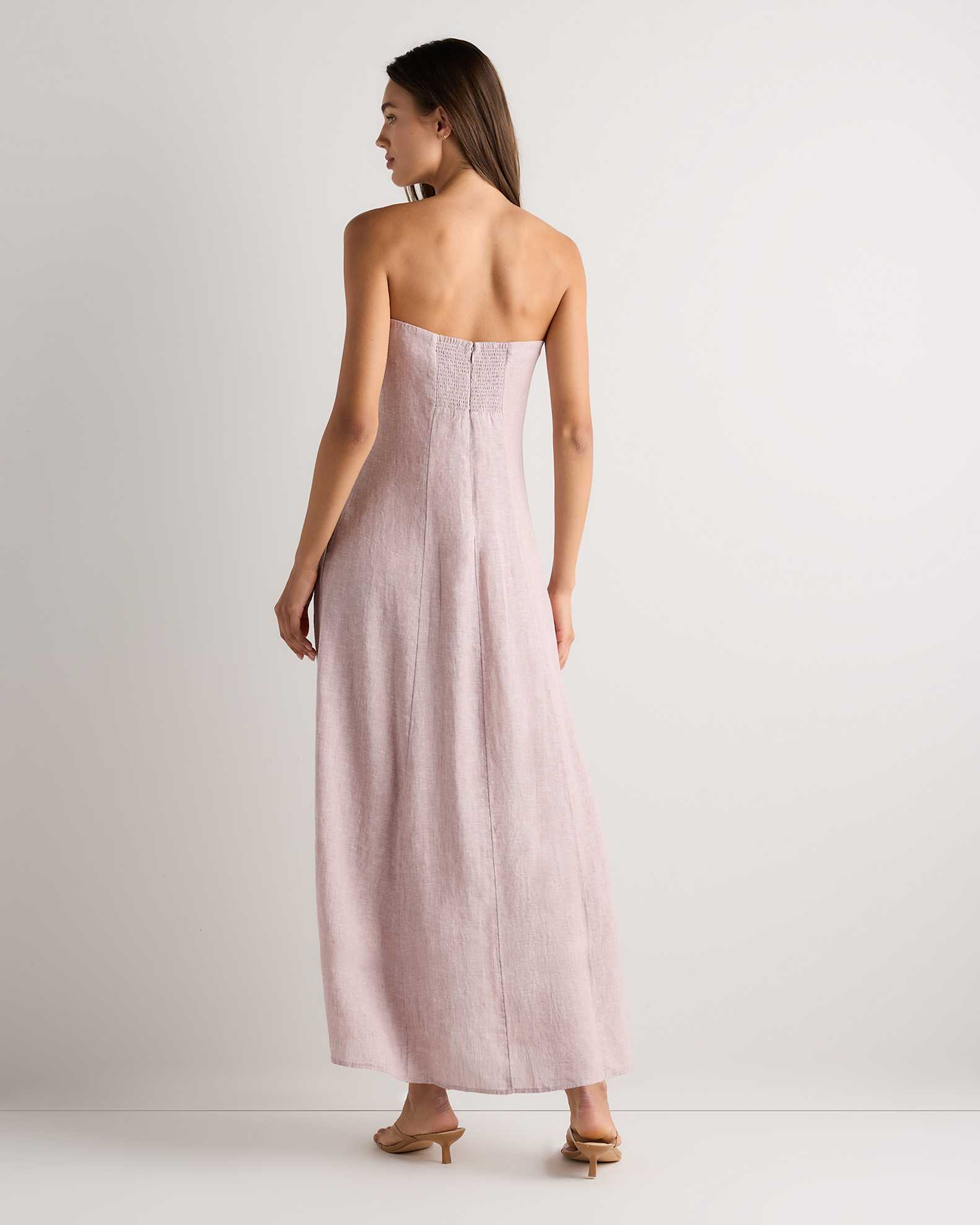 100% European Linen Strapless Maxi Dress in Vintage Pink Chambray 100% European Linen Strapless Maxi Dress in Vintage Pink Chambray