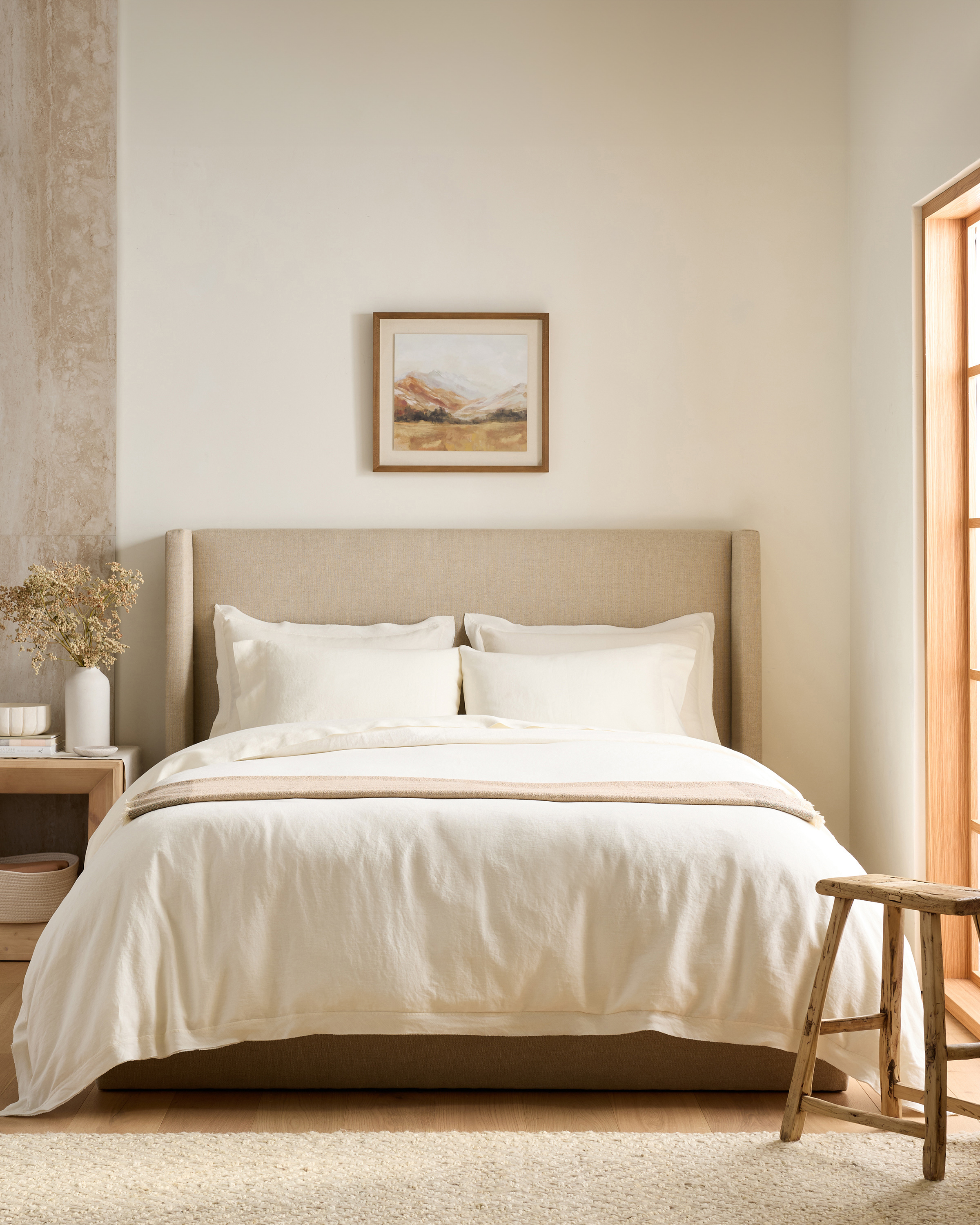 Ivory European Linen Double Flange Deluxe Bedding Bundle