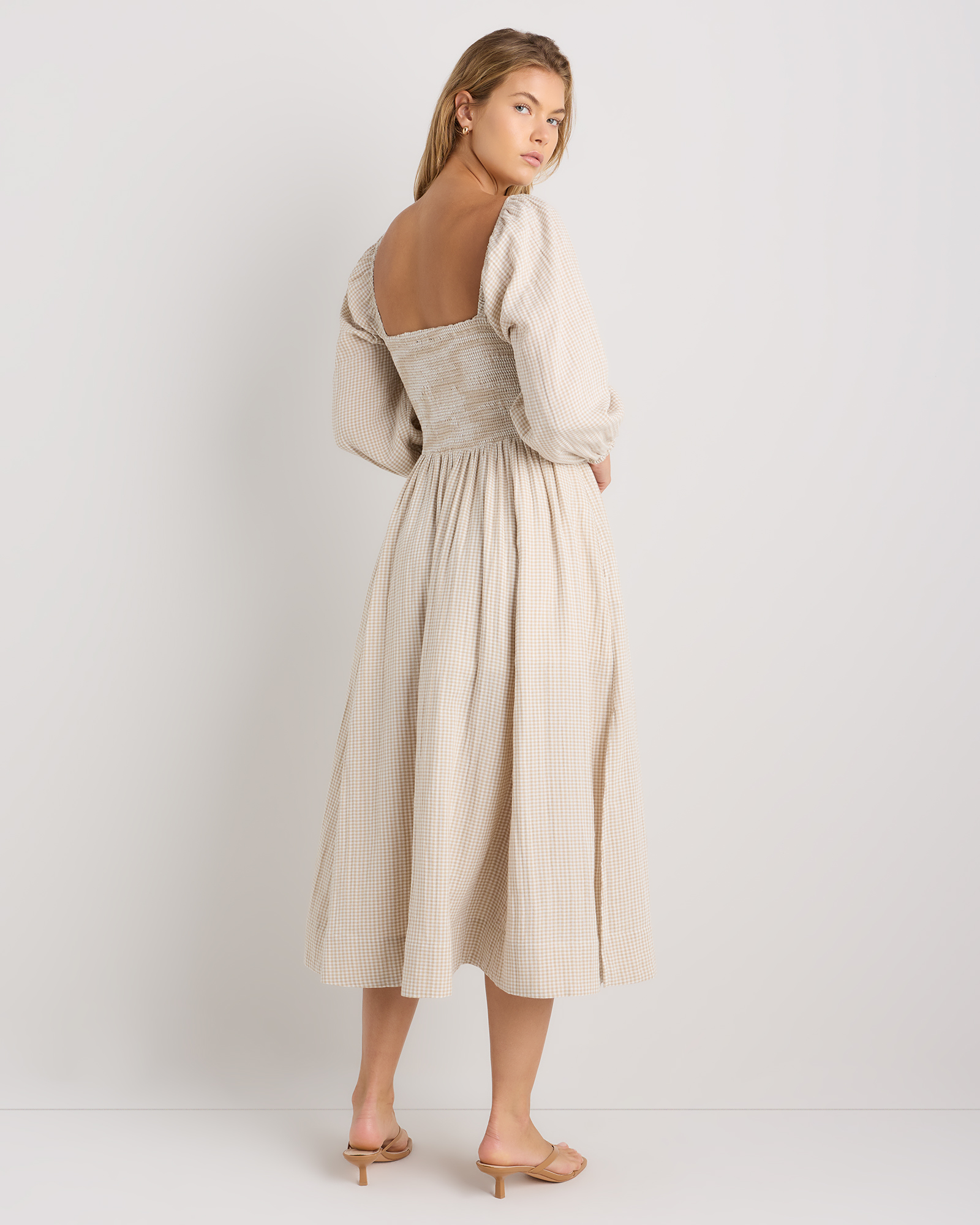 sachin and babi light blue dress Women's Gauze Smocked Square Neck Midi Dress in Coral Blush, Size XS, Organic Cotton by Quince