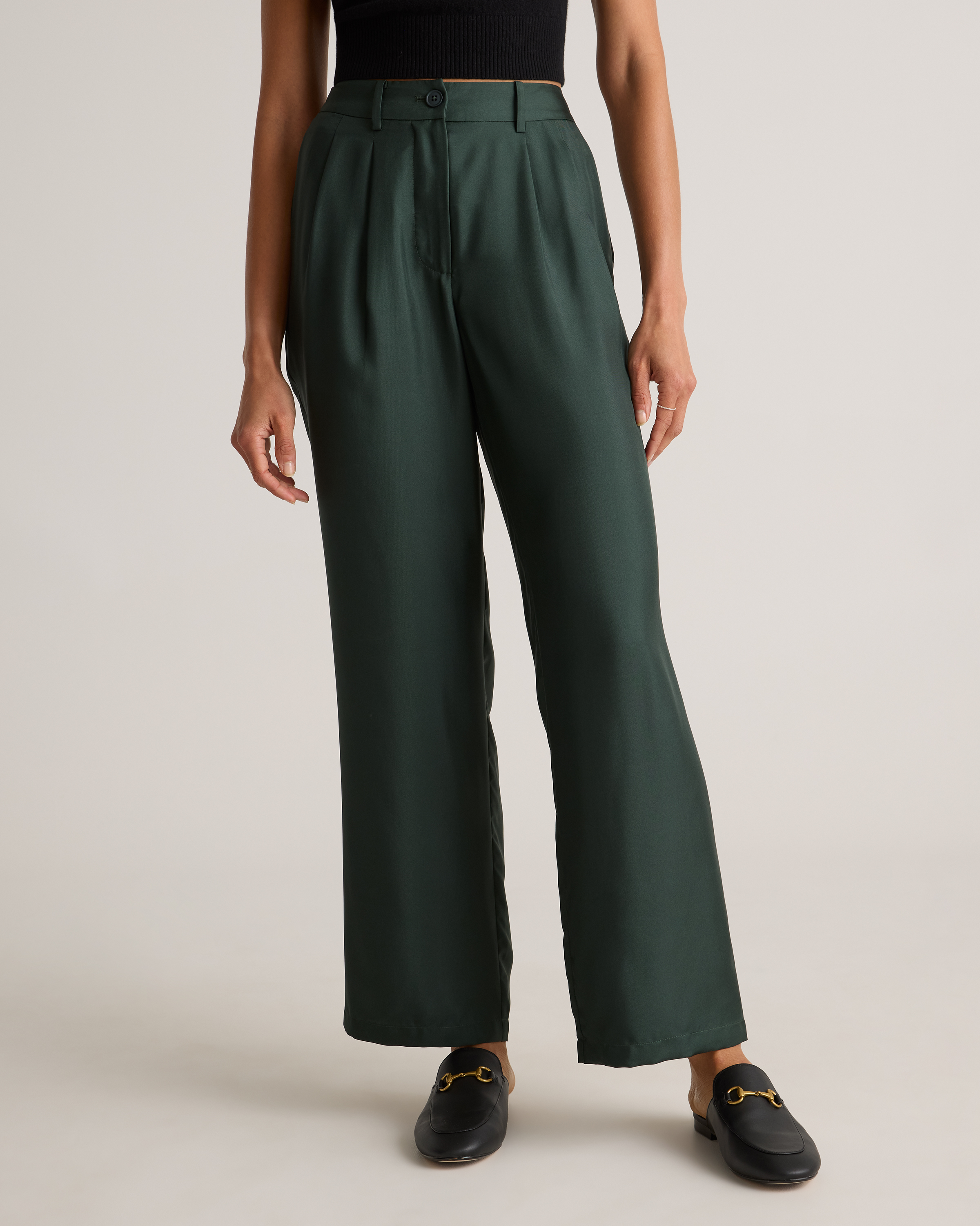 Quince Women's 100% Silk Twill Trouser In Forest Green