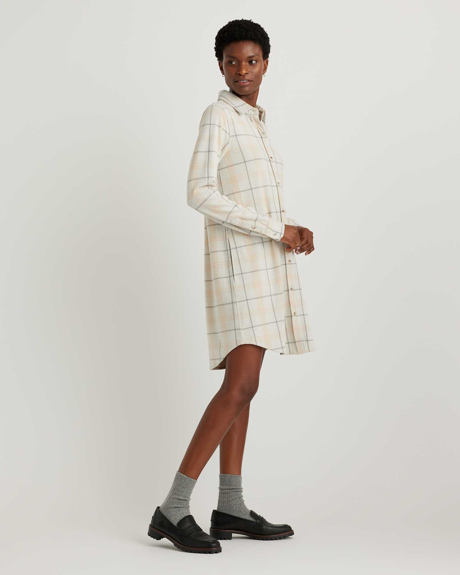 Stretch Sweater Fleece Shirt Dress Stretch Sweater Fleece Shirt Dress