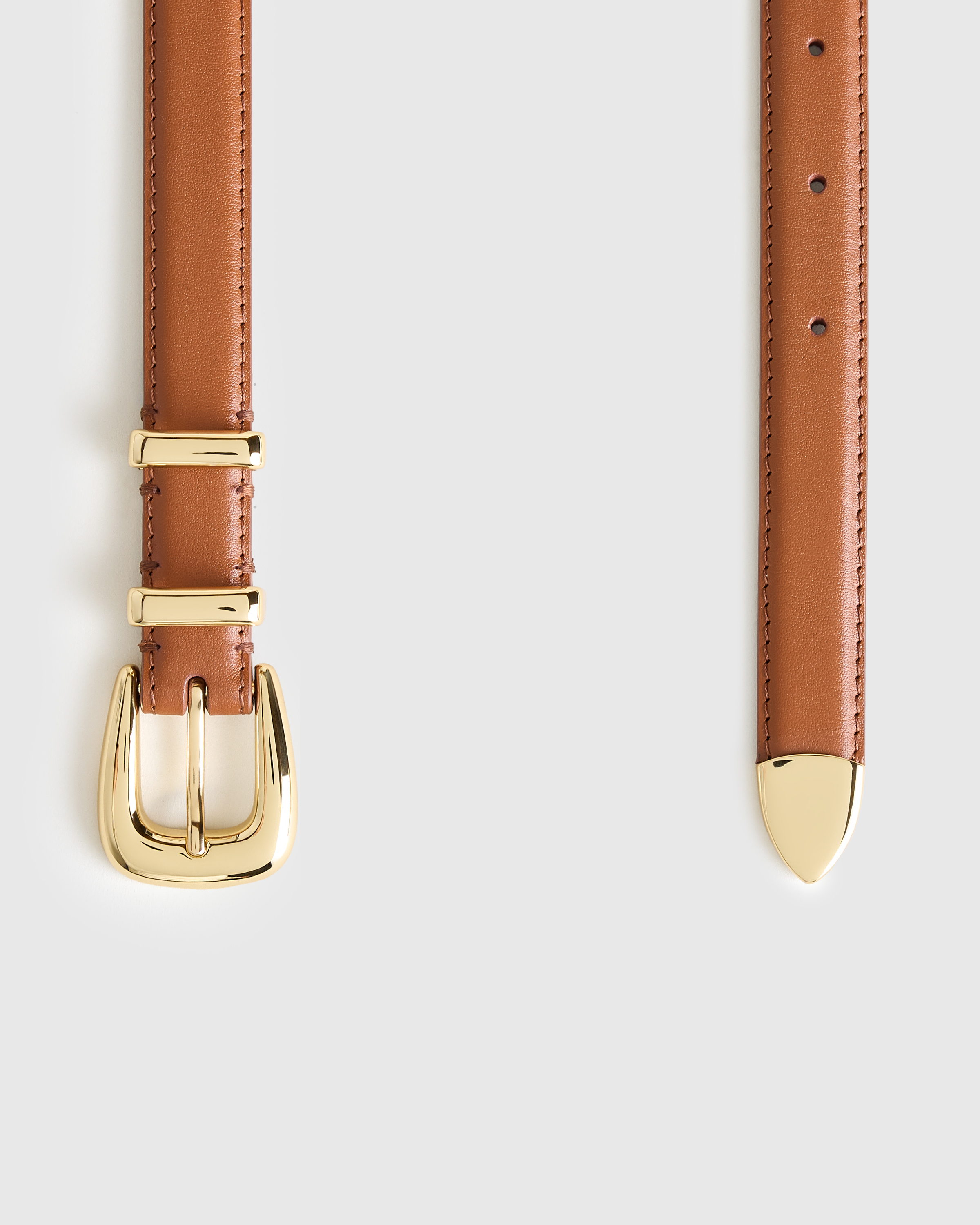 Lola European Leather Western Skinny Belt in Nutmeg/Gold display picture 1
