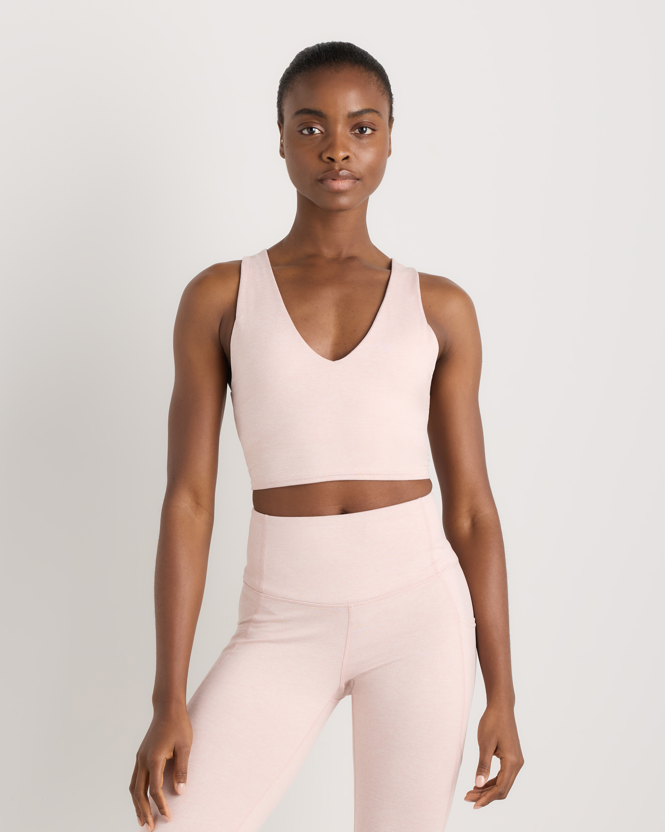 Heather Shell Pink Ultra-Soft V-Neck Cropped Tank