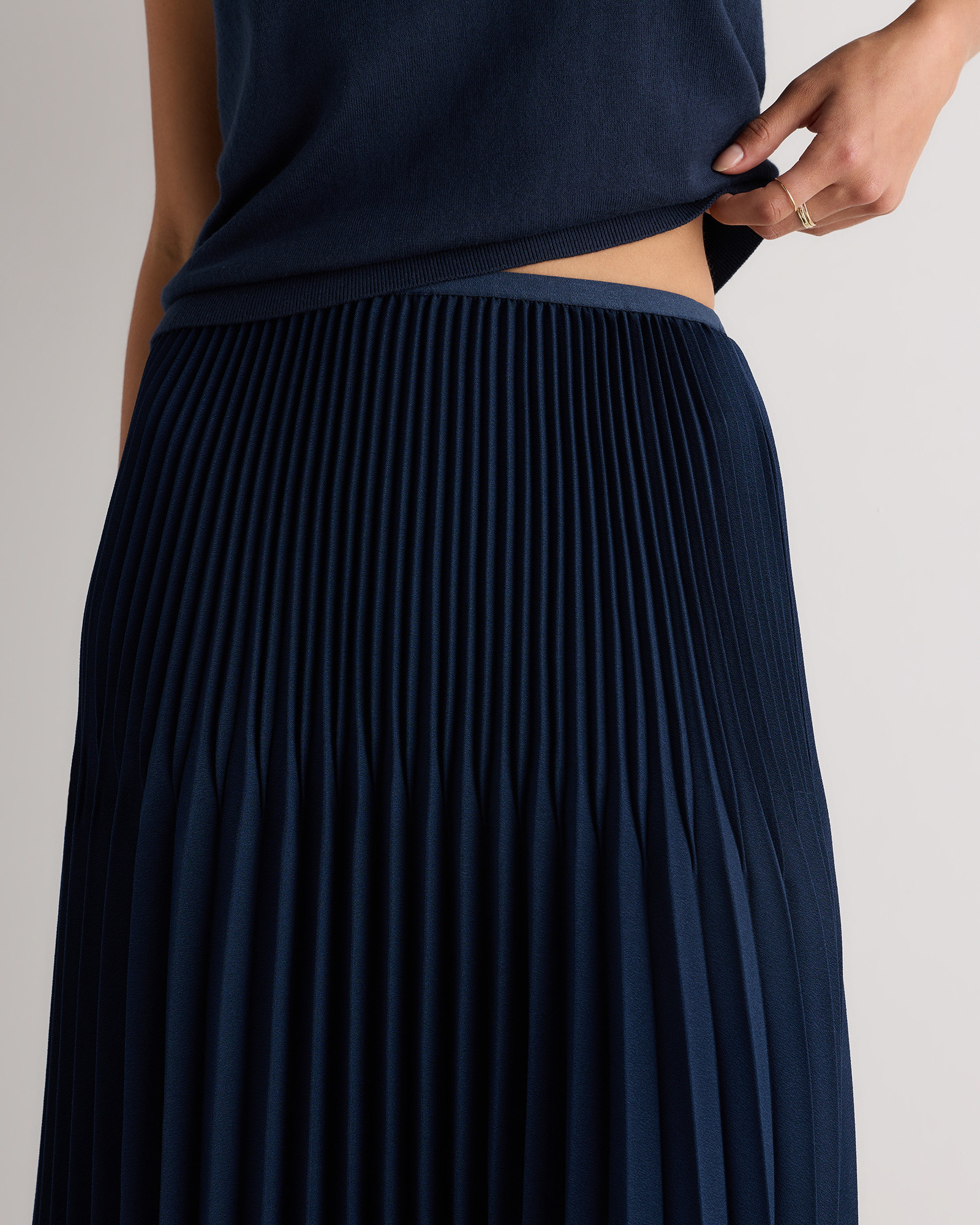 Pleated Matte Midi Skirt in Riviera Navy