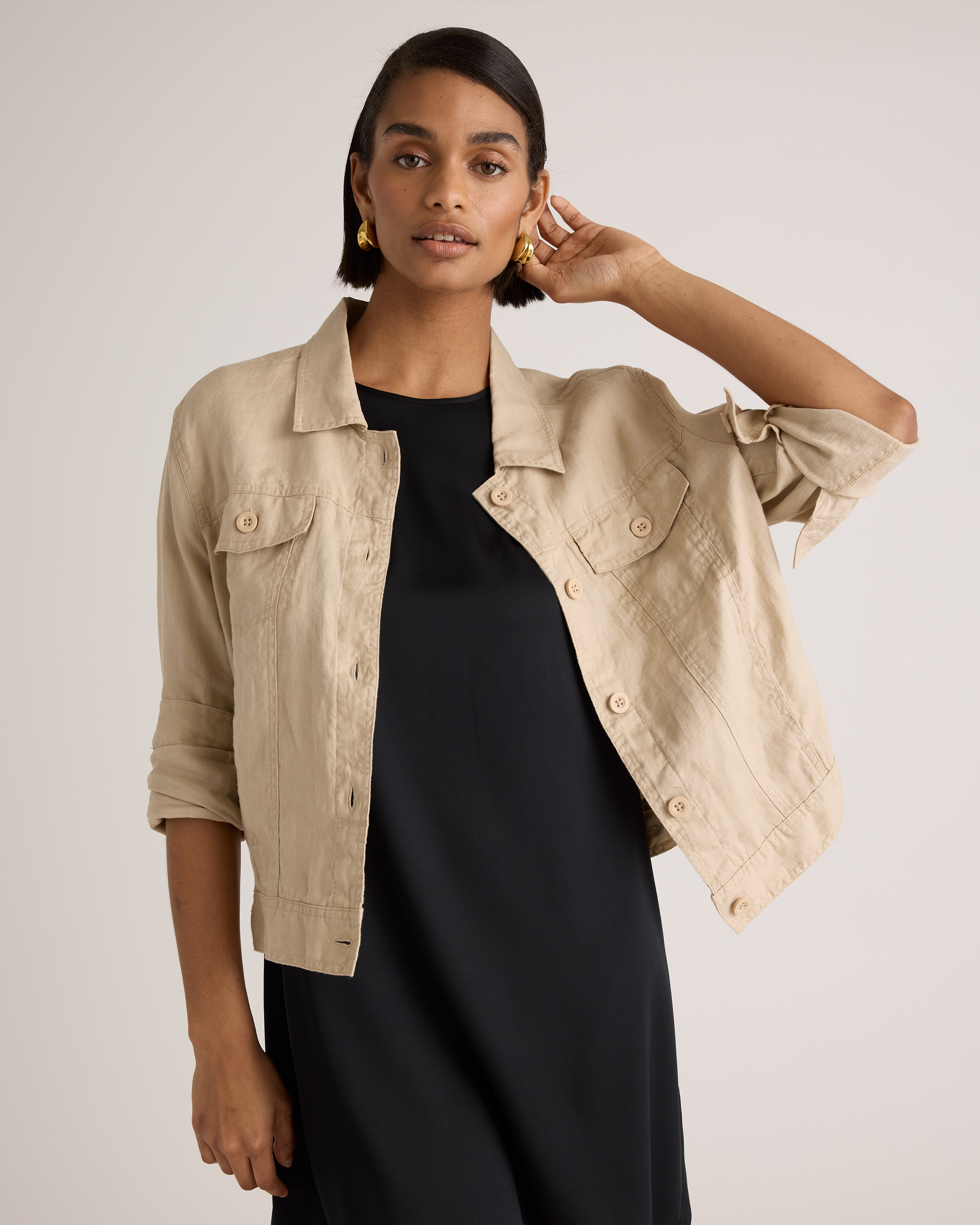 quince silk shirt dress Washable Stretch Silk Shirt Dress in Black