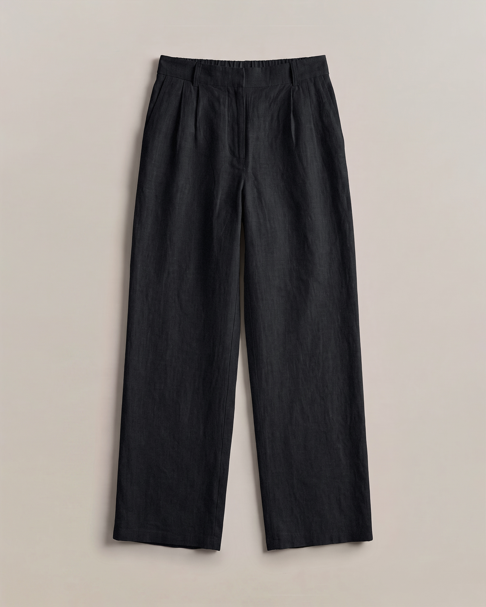 Black 100% European Linen Pleated Trouser