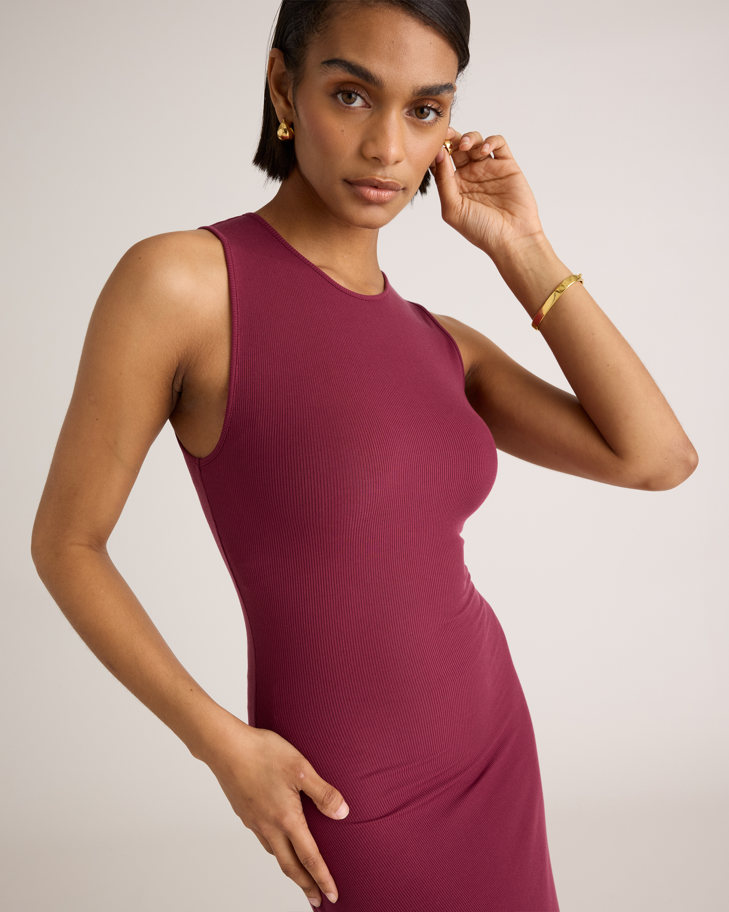 tencel rib knit sleeveless dress Tencel Rib Knit Sleeveless Mini Dress