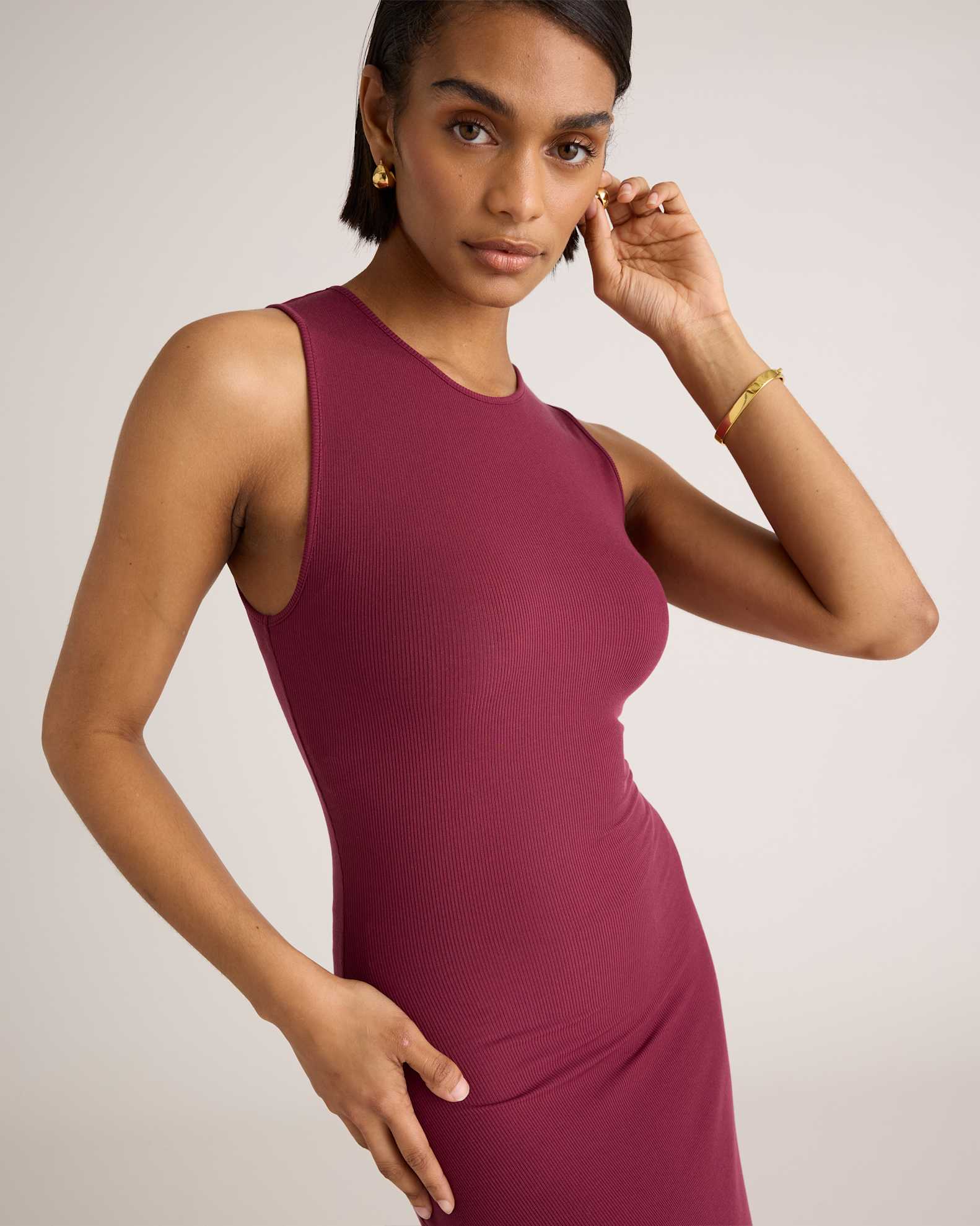 tencel rib knit sleeveless dress Tencel Rib Knit Sleeveless Mini Dress