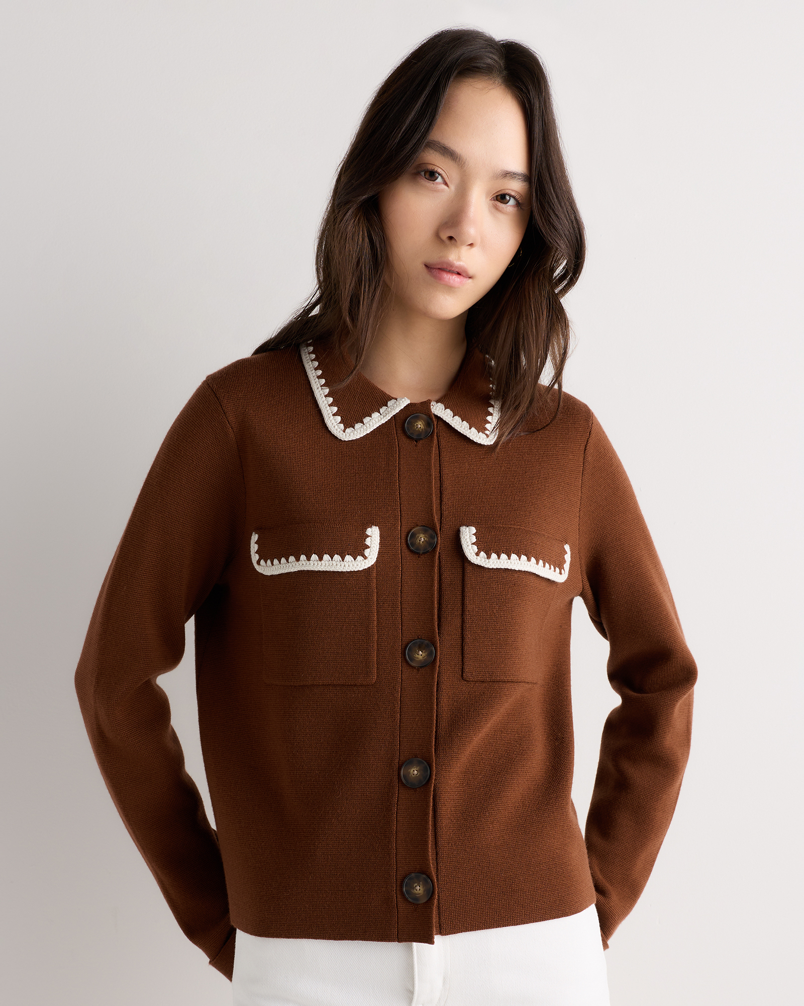 Australian Merino Wool Crochet Trim Sweater Jacket