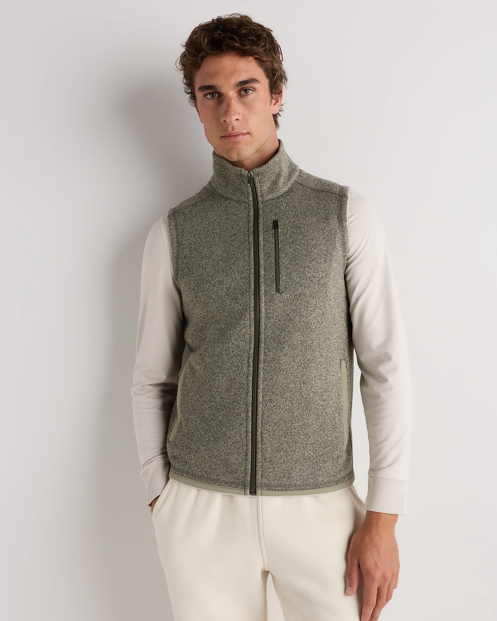 Sweater-Knit Fleece Full-Zip Vest