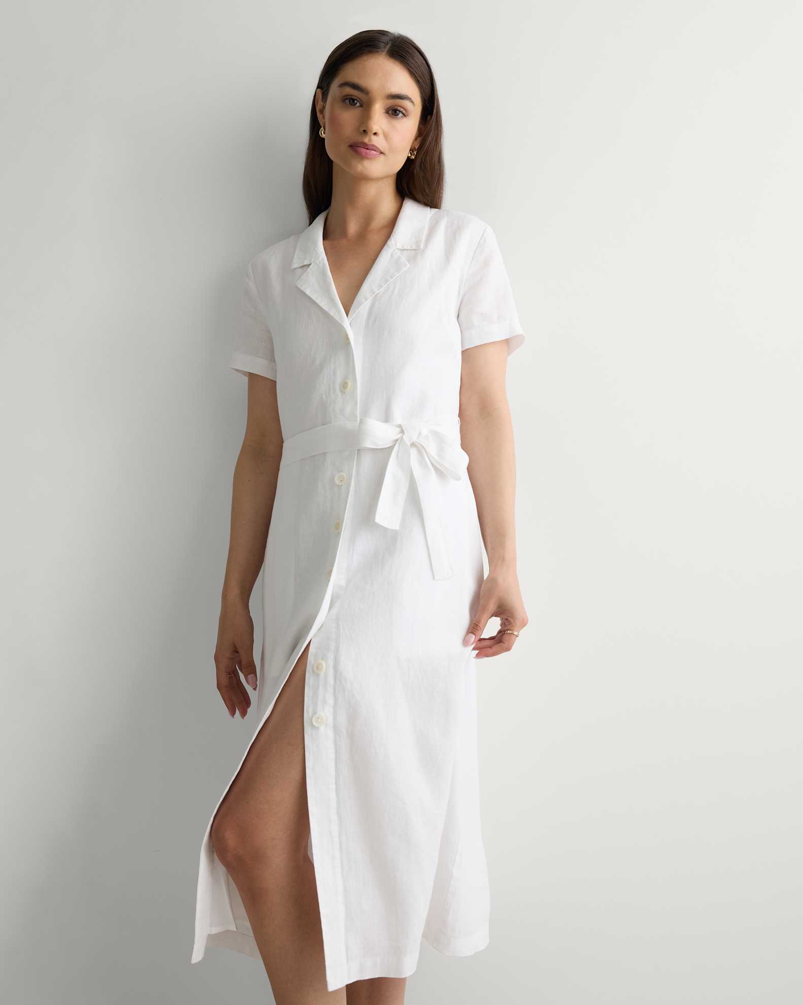 Women's Short Sleeve Dress in White, Size Large, Linen by Quince Women's Short Sleeve Dress in White, Size Large, Linen by Quince