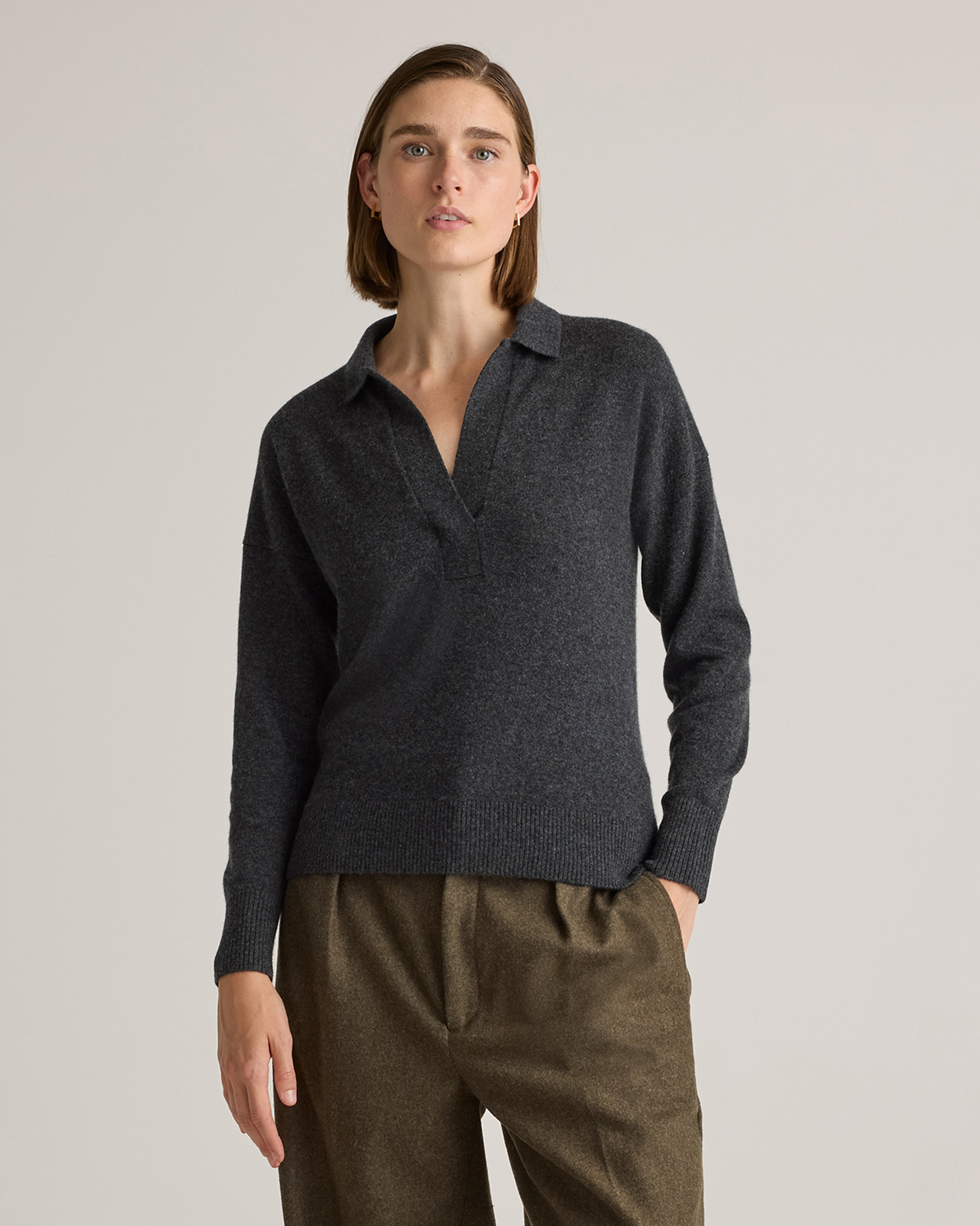 トップス 25AW cash&barba Mongolian Cashmere POLO Mongolian Cashmere Polo Sweater in Oatmeal