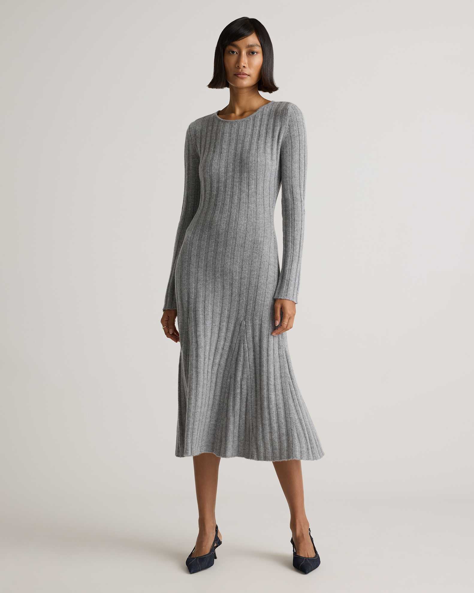 Mongolian Cashmere Wide-Rib Midi Dress