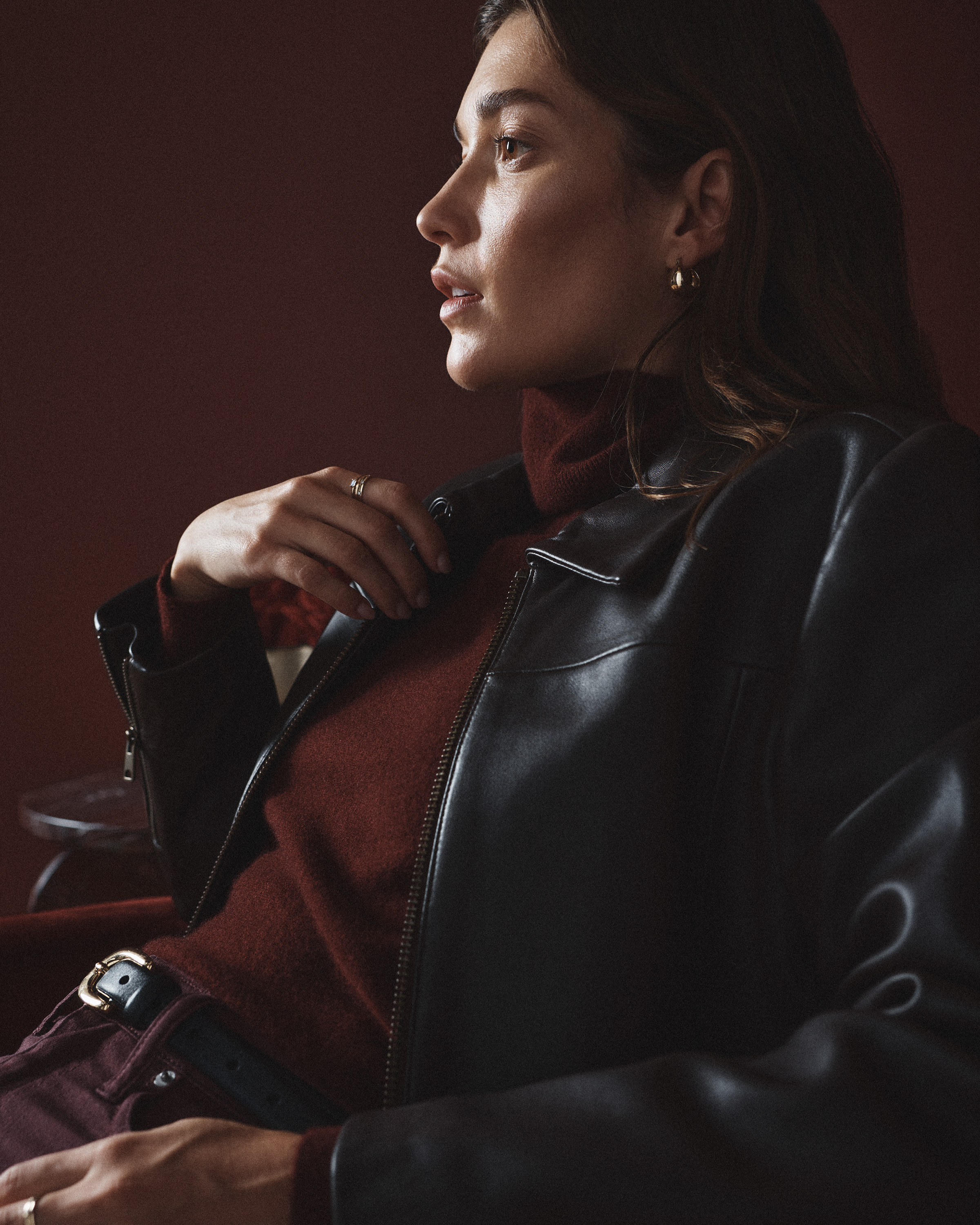 100% Leather Cropped Zip-Front Jacket