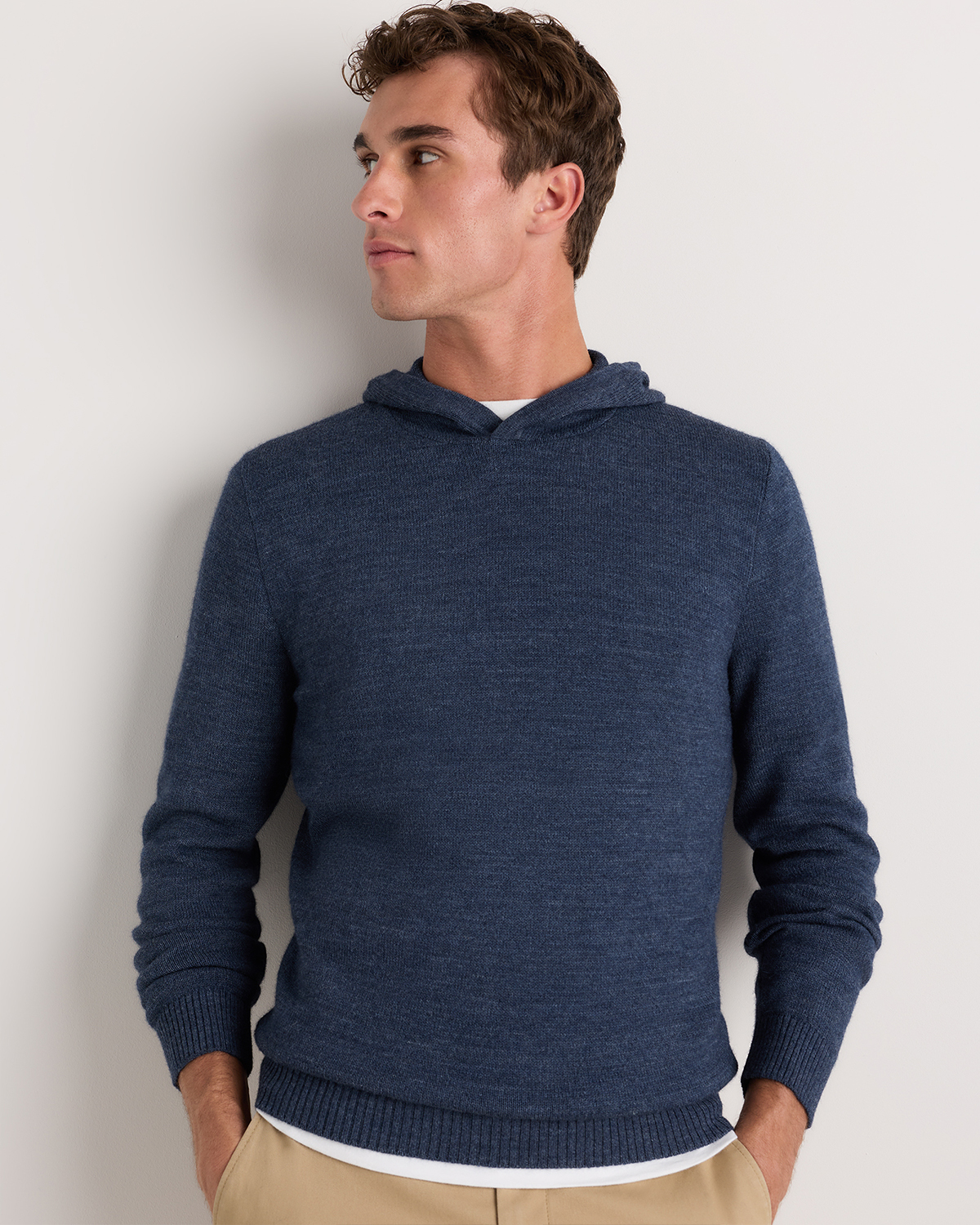 Heather Navy Alpaca-Wool Hooded Sweater